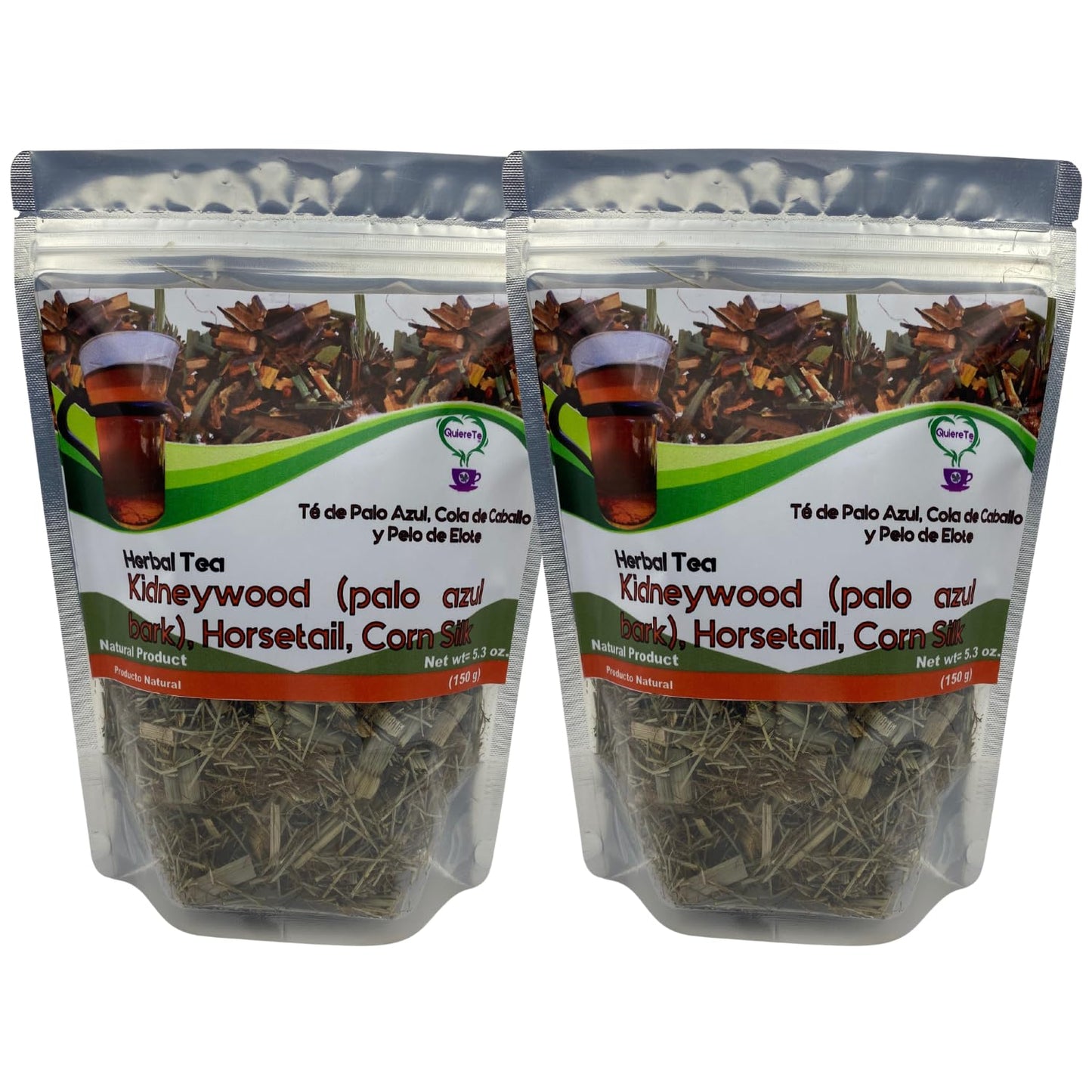 Quiere Te Palo Azul Herbal Tea, 5.3 oz (150g), Pack of 2 Bags, 100% Natural, Resealable Bag, Product of Mexico