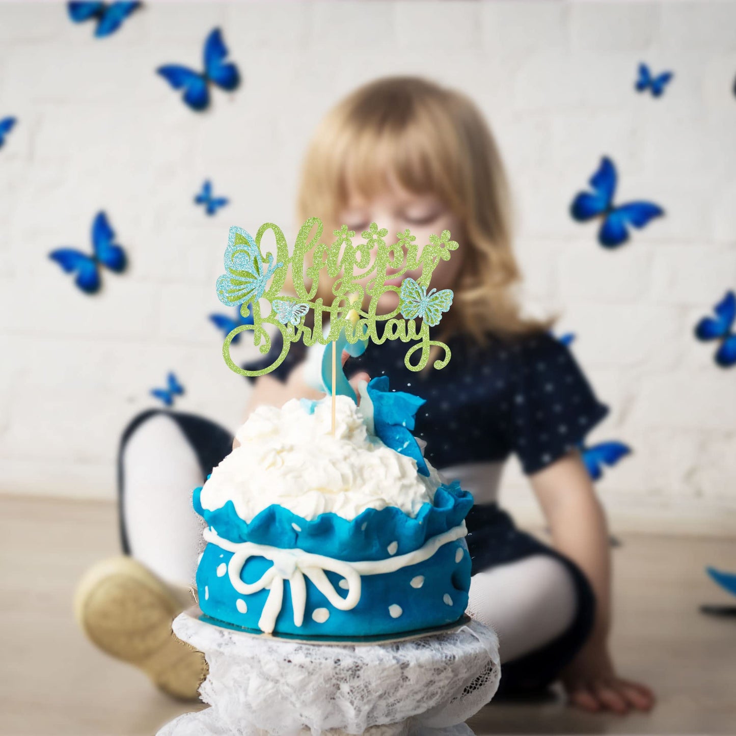 Gyufise 1Pcs Assembled 3D Butterfly Cupcake Toppers Hollow Arts Butterfly Cake Decorations Happy Birthday Cake Topper For Baby S