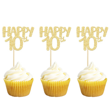 Gyufise 24Pcs Cupcake Toppers Glitter Number 70 Decorations for 70th Birthday, Small, Gold 70, Paper