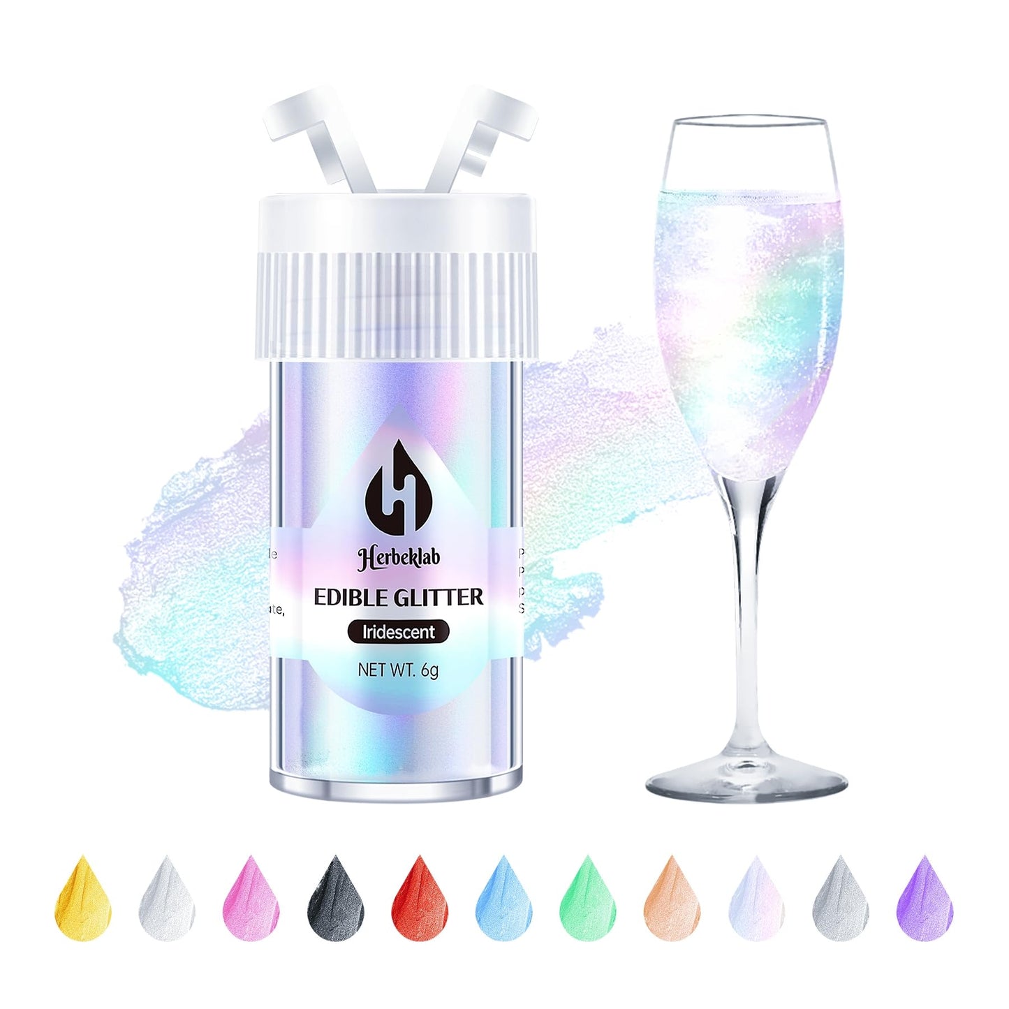 Iridescent Edible Glitter - 6G Rainbow Drink Glitter For Cocktails Luster Dust Edible Neon Food Grade Metallic Shimmer Powder Ca