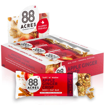 88 Acres Granola Bars - Apple Ginger Crisp, Gluten Free, Nut-Free, Vegan, 12 Pack (1.58 oz each)