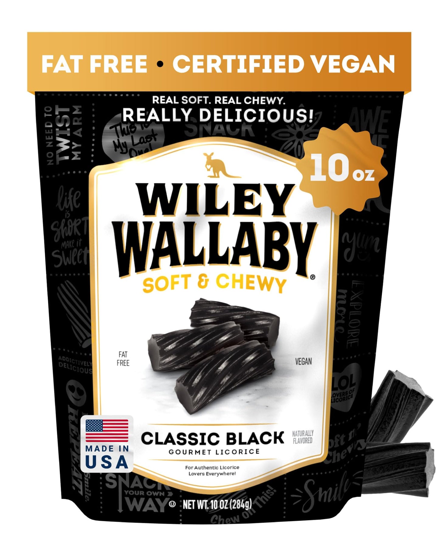 Wiley Wallaby Licorice 10 Ounce Classic Gourmet Soft & Chewy Australian Black Licorice Candy Twists, 1 Pack