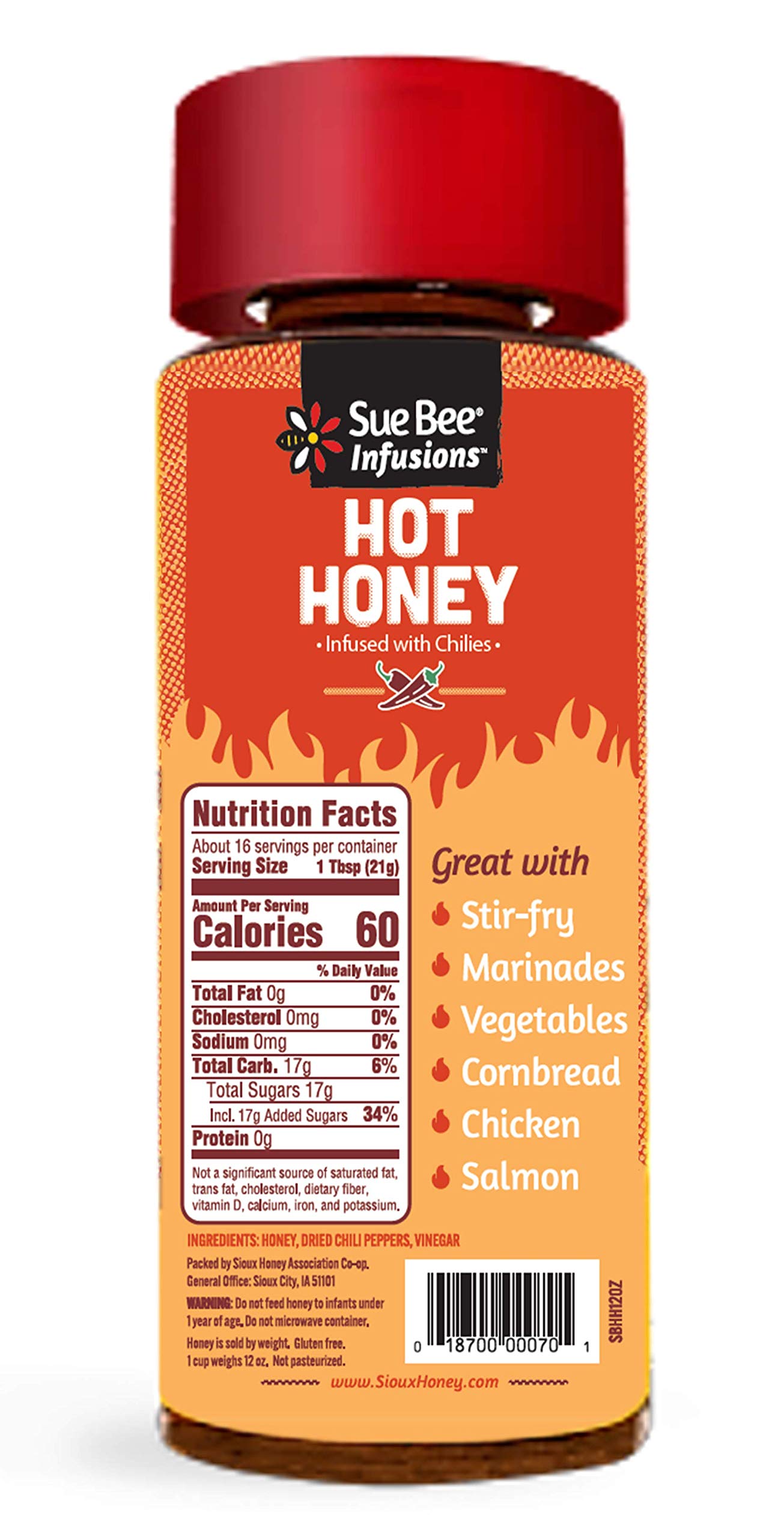 Sue Bee Infusions Hot Honey, 12 Ounce (Pack Of 6) Sue Bee Chili Infused Hot Honey For Ribs, Wings, Burgers