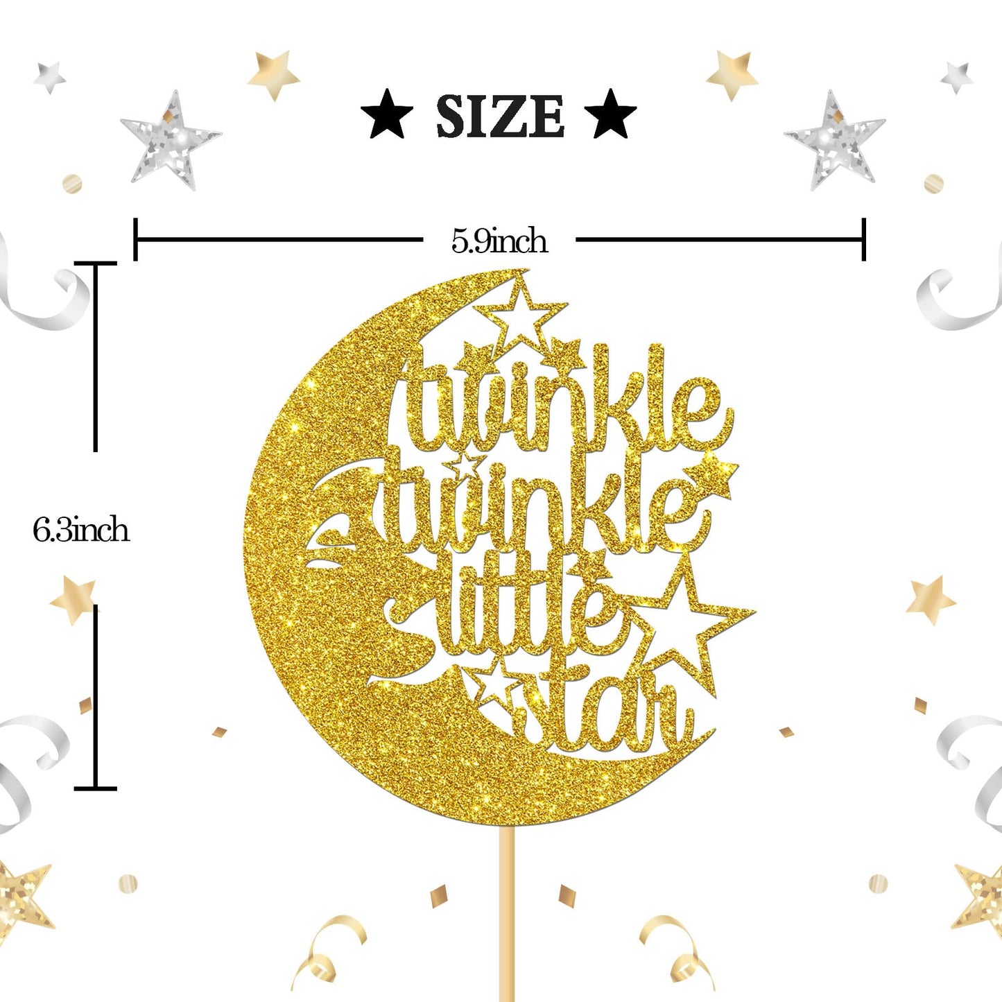 Twinkle Twinkle Little Star Cake Topper Gold Glitter Baby Shower, Baby 1St Birthday, Gender Reveal Party Decorations