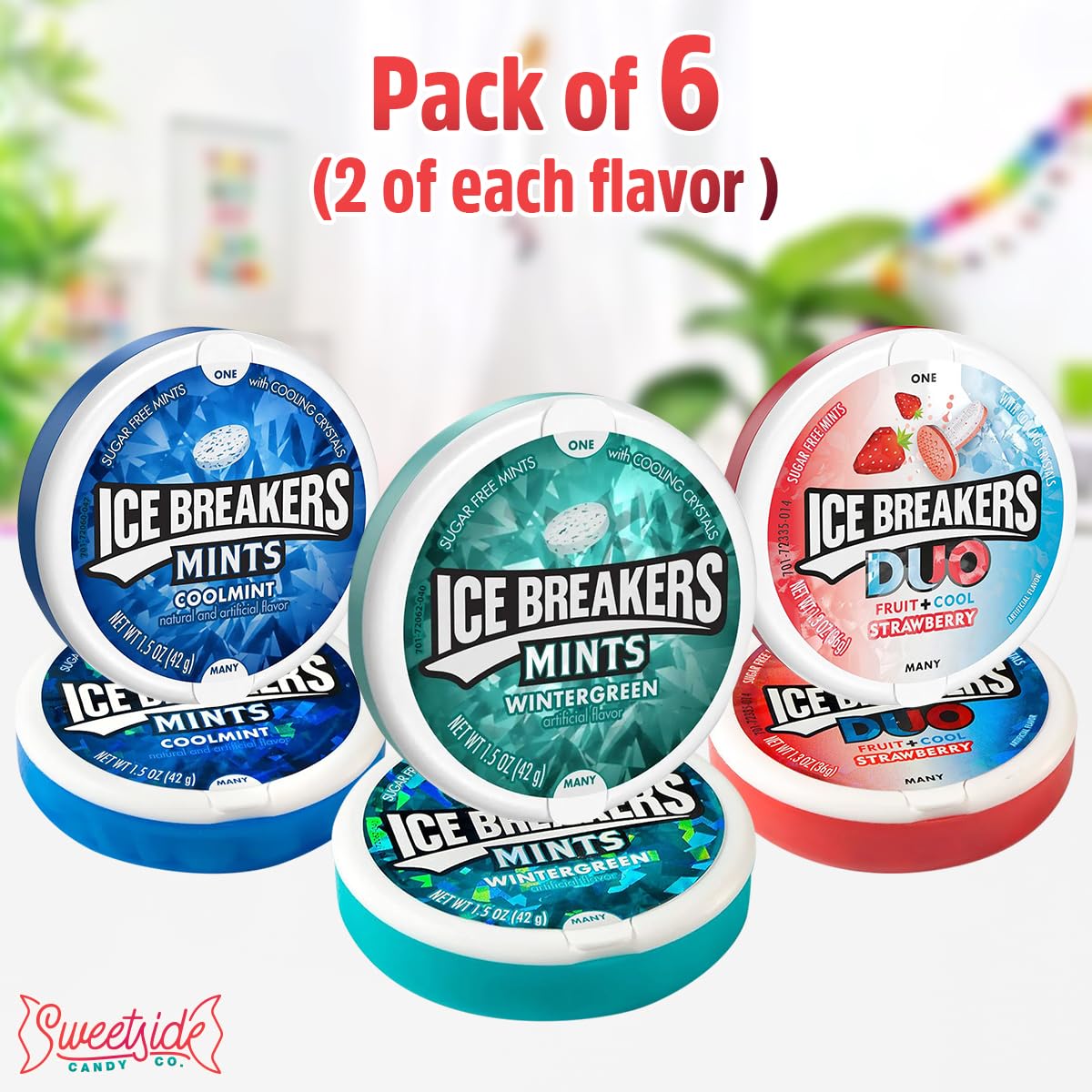 SWEETSIDE CANDY CO. Ice Breakers Hard Candy Variety Pack, Sugar Free Mints, 6 Pack, 13.7 x 9.5 x 18.2 cm