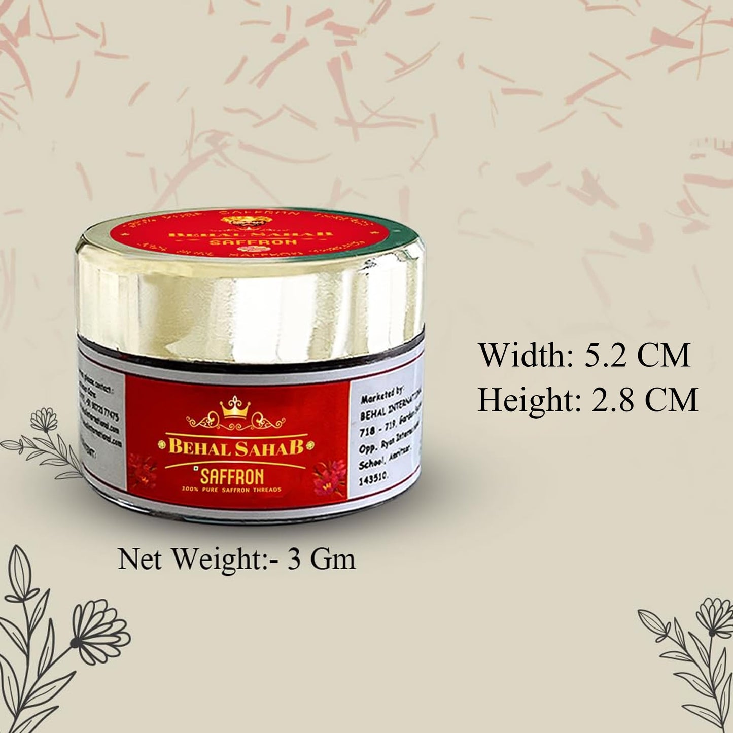 Behal Sahab 100% Pure Saffron, Handpicked Kashmiri Kesar, Natural & Aromatic, 3 GM