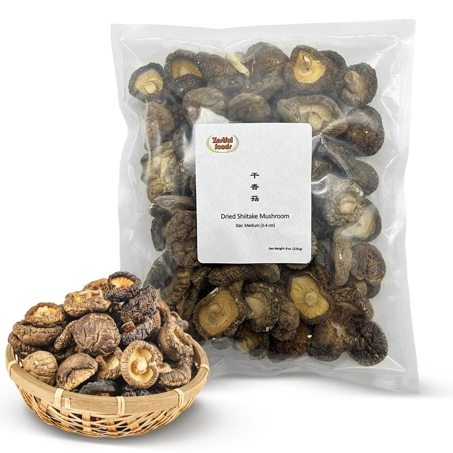 Zestful Foods Dried Shiitake Mushroom, Medium Size, 3-4 cm, 8 Oz.