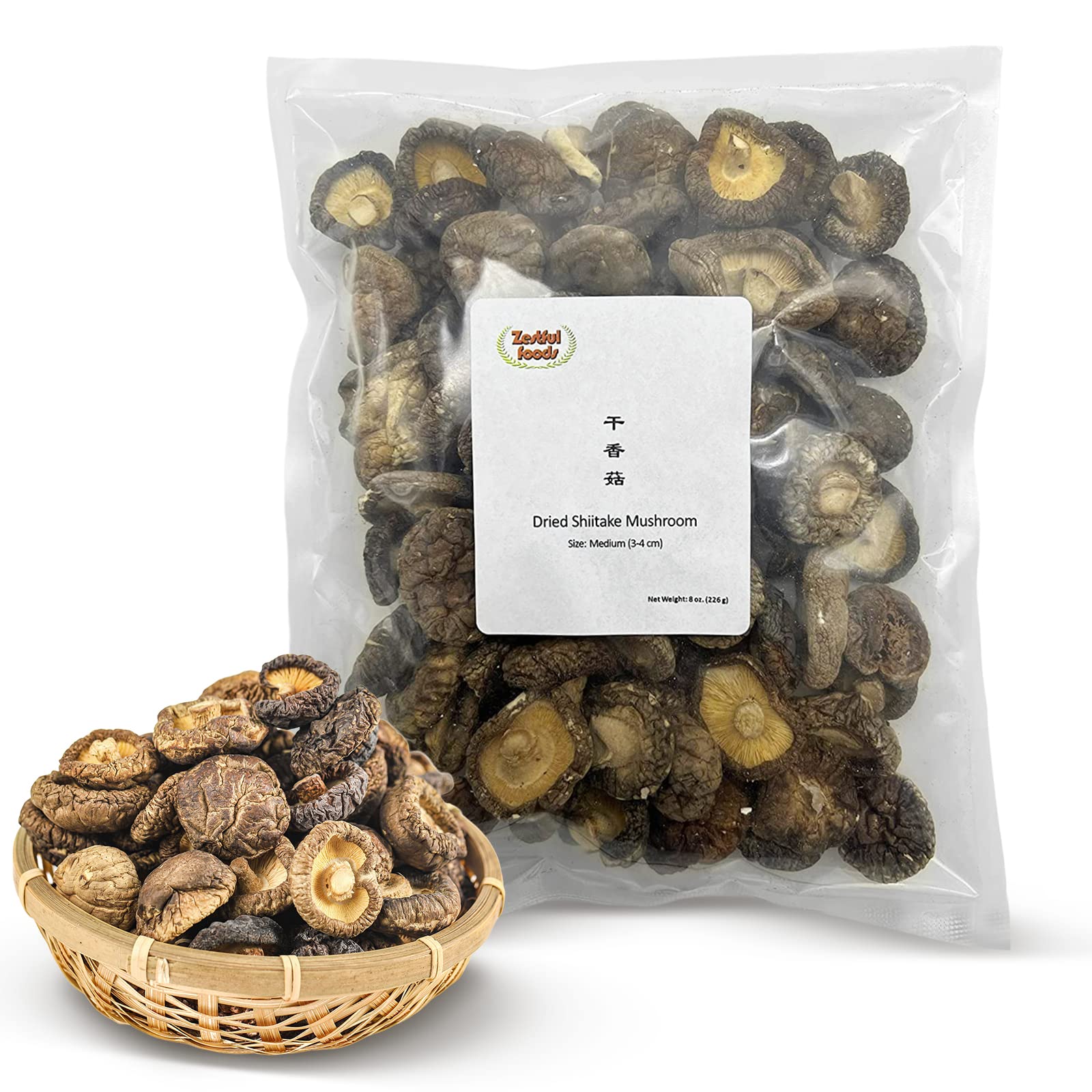 Zestful Foods Dried Shiitake Mushroom, Medium Size, 3-4 cm, 8 Oz.