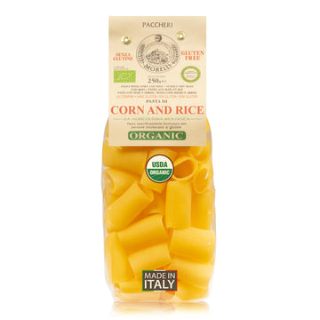 MORELLI Organic Gluten-Free Pasta Paccheri, Corn & Rice, 8.8 oz, Gold