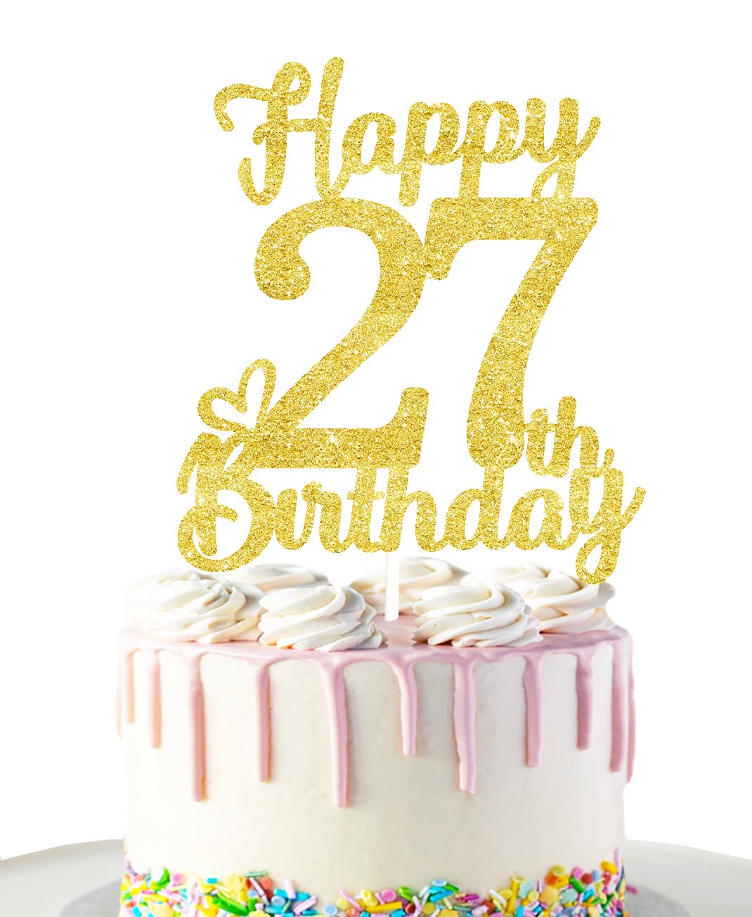 27 Birthday Cake Toppers-Gold Glitter, 27Th Cake Topper For Men,27 Cake Topper For Women, 27Th Birthday Decorations,27Th Birthda