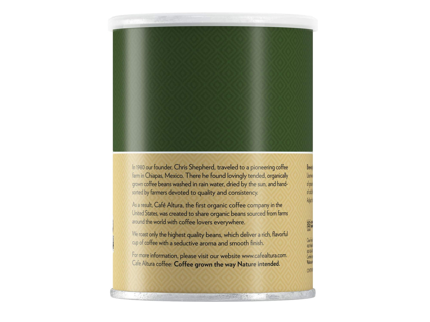 Cafe Altura House Blend Dark Roast Organic Ground Coffee 12 oz Can Green