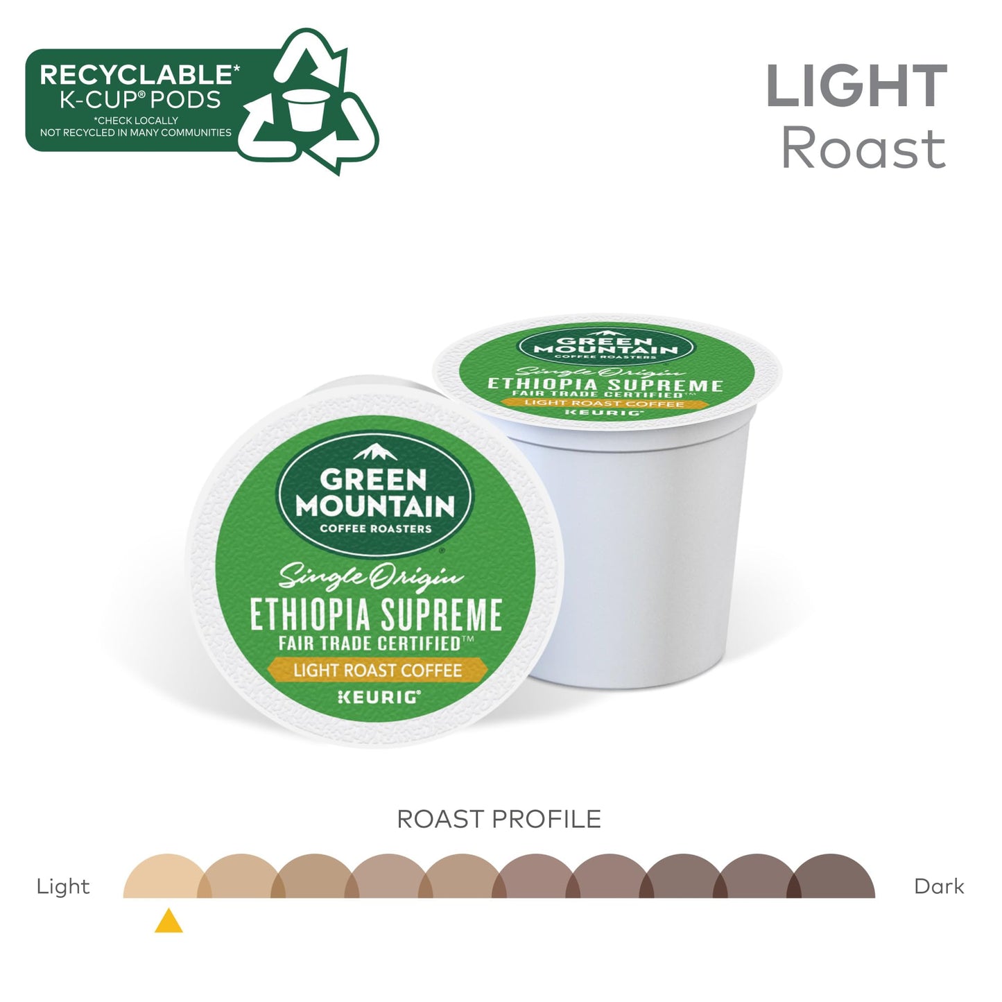 Green Mountain Coffee Roasters Ethiopia Supreme, Single-Serve Keurig K-Cup Pods, Light Roast Coffee, 96 Count