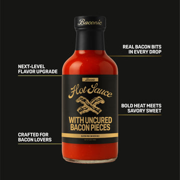 Baconic Bacon Infused Hot Sauce - Spicy, Zero Sugar, Keto-Friendly, 12oz Glass Bottle