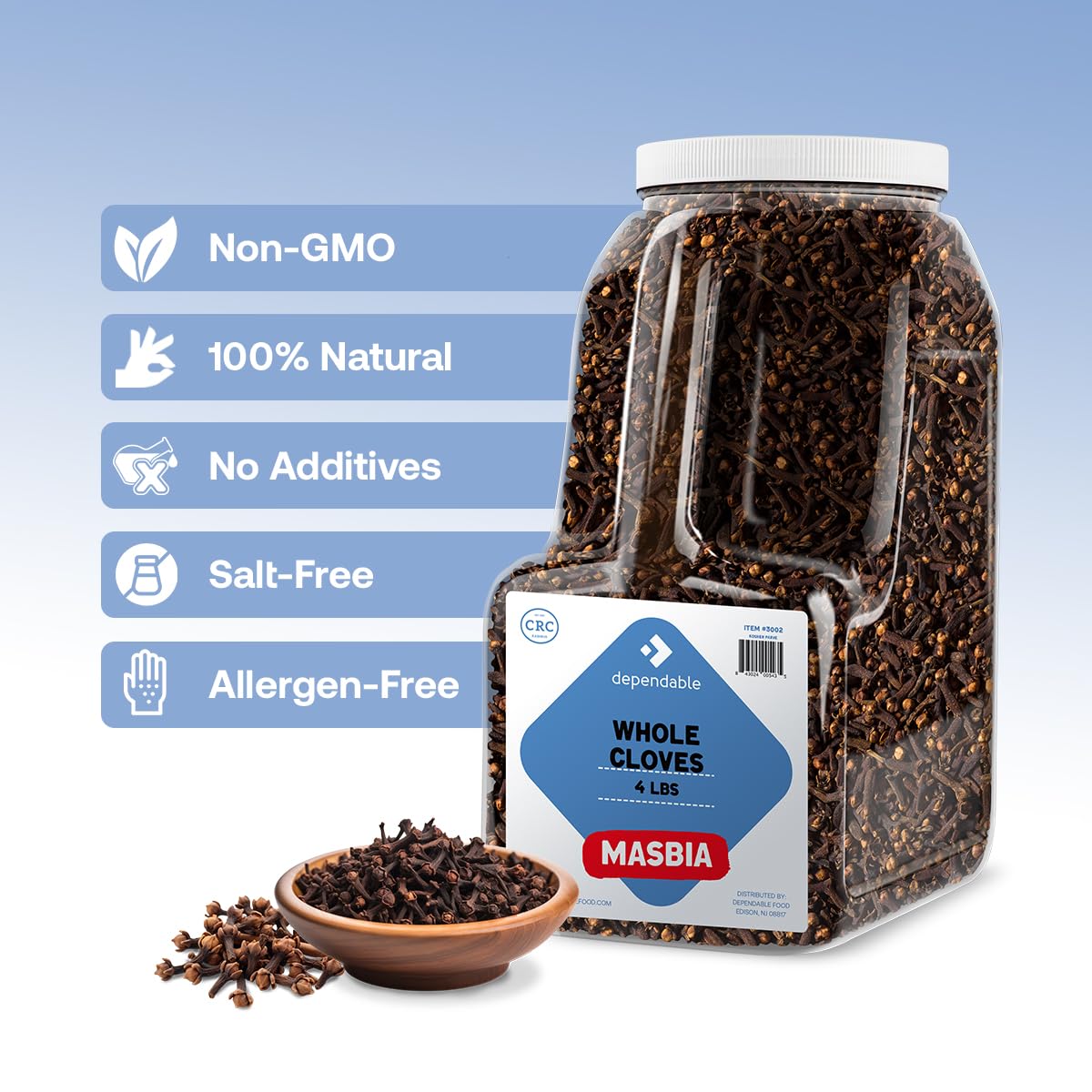 Dependable Foods Whole Cloves - 4 Lb. Bulk Jar - Non-Gmo, Kosher, Salt-Free, Allergen-Free Seasoning | Aromatic Spice Elegance