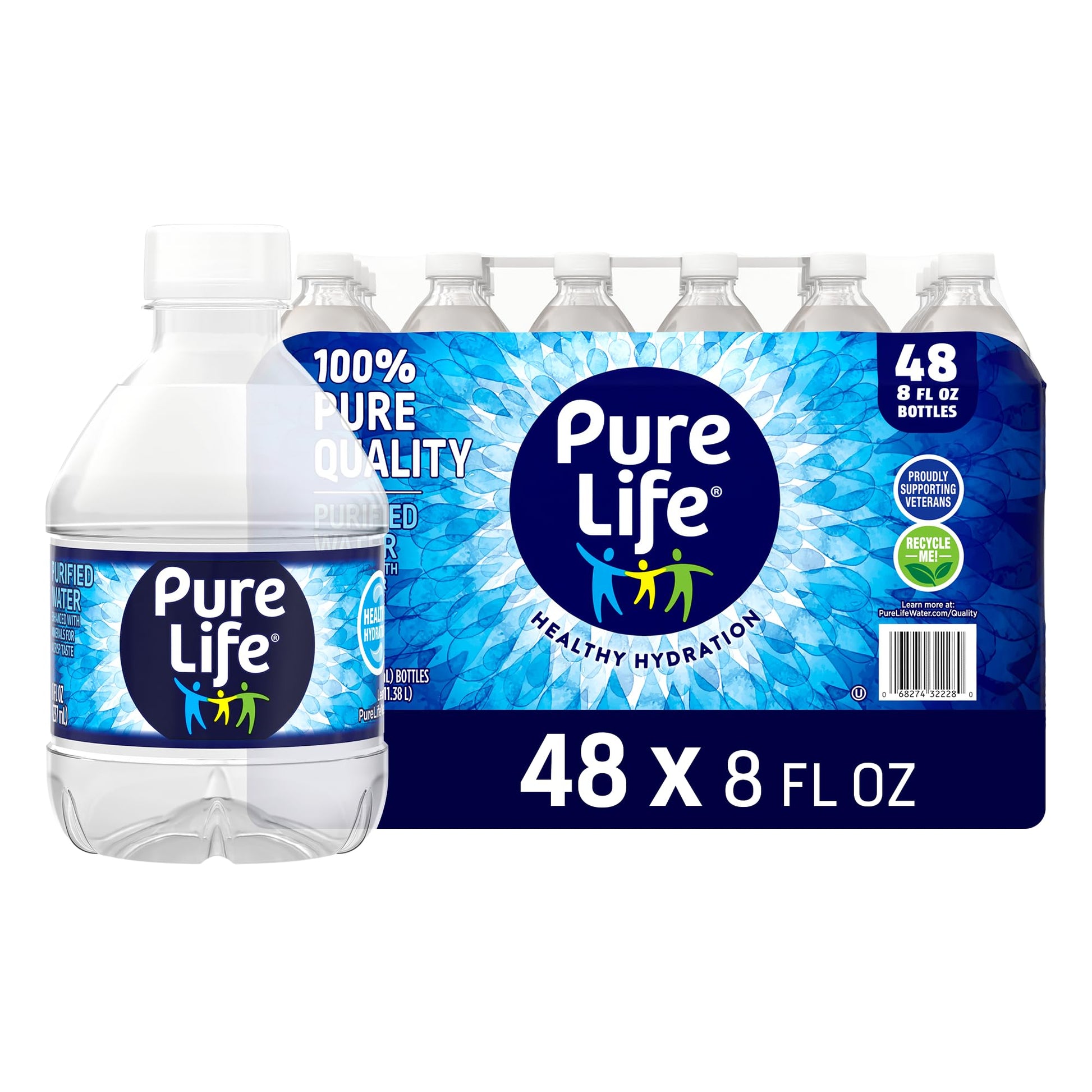 Pure Life Purified Water Bottles, 48 Pack - Still Bottled Water Enhanced with Minerals for a Crisp Taste, Plastic Bottles - 8 Fl