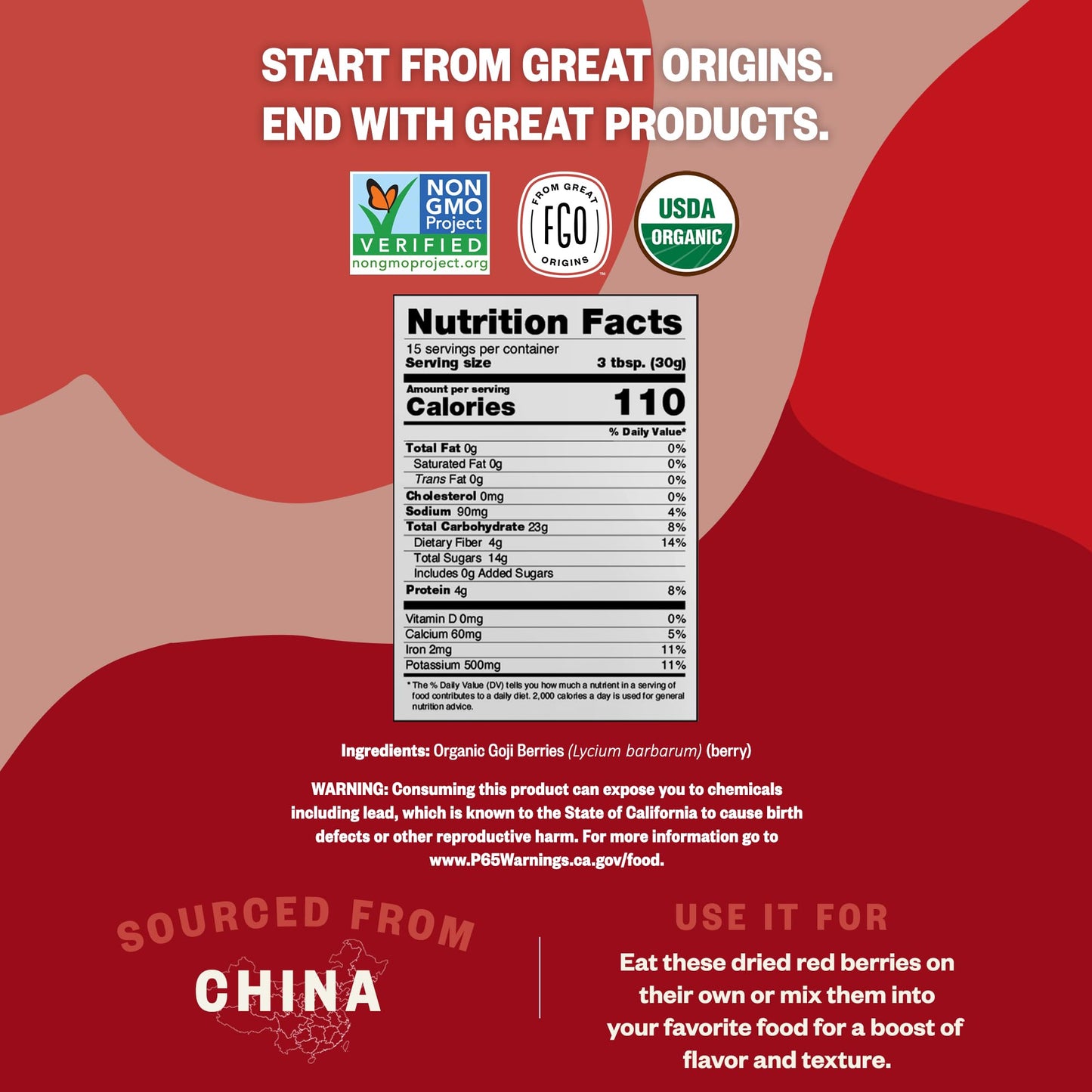 Organic Goji Berries | Large & Chewy | Every Batch Lab-Tested | 32Oz Resealable Kraft Bag | 100% Raw From Ningxia | By Fgo