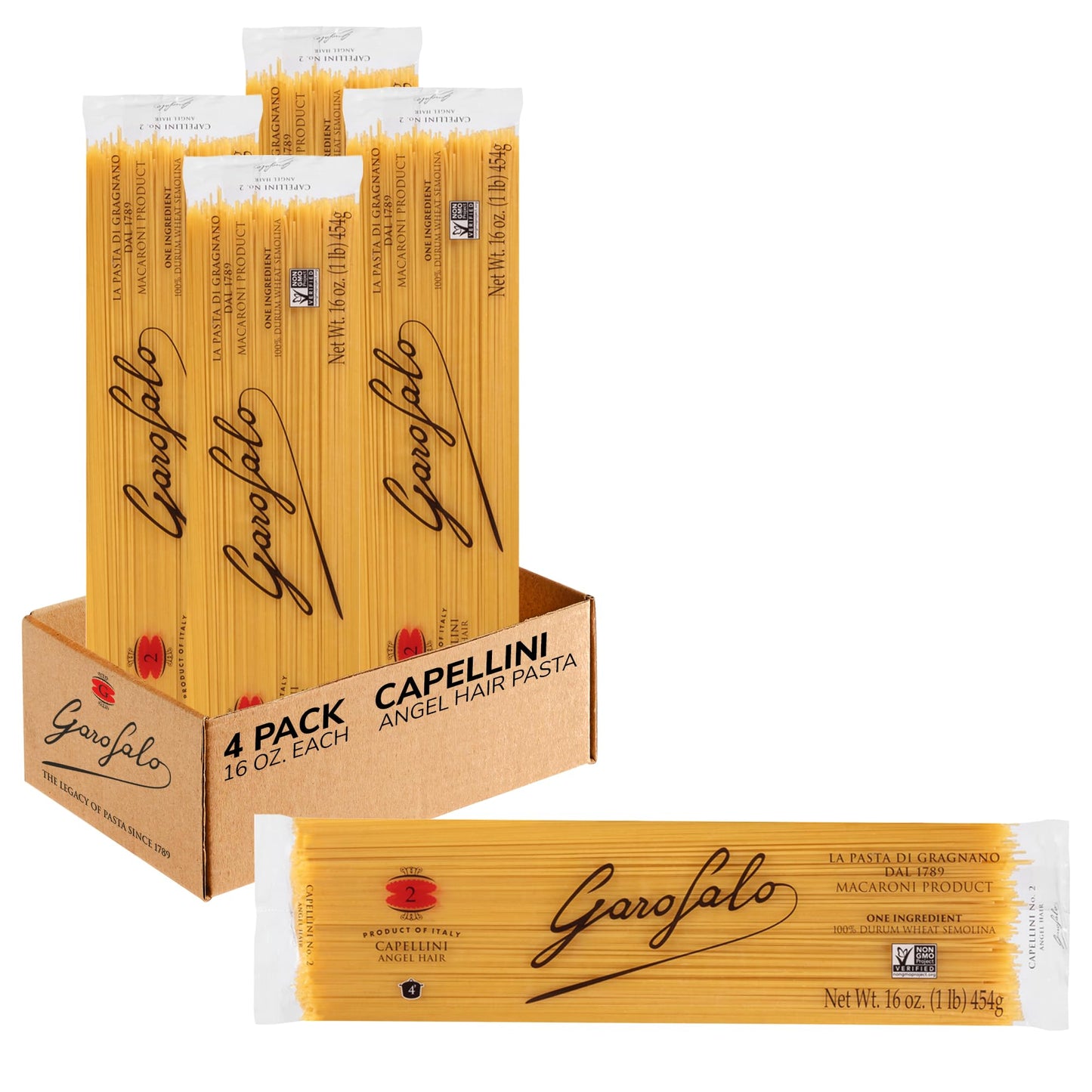 Garofalo – enhanced Durum Wheat Semolina Capellini, Angel Hair Pasta, Italian Made, Bronze-Drawn, Al-Dente, One-Ingredient Pasta (4 pack)