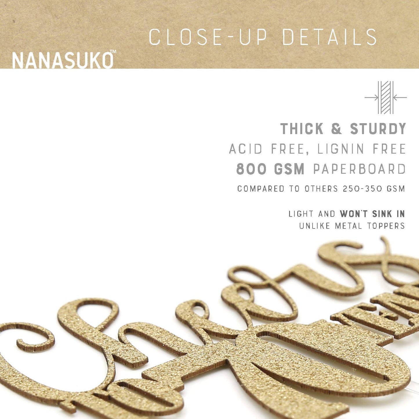 Nanasuko 70Th Birthday Cake Topper - Cheers To 70 Years - Double Sided Gold Glitter, Premium Quality Made In Usa