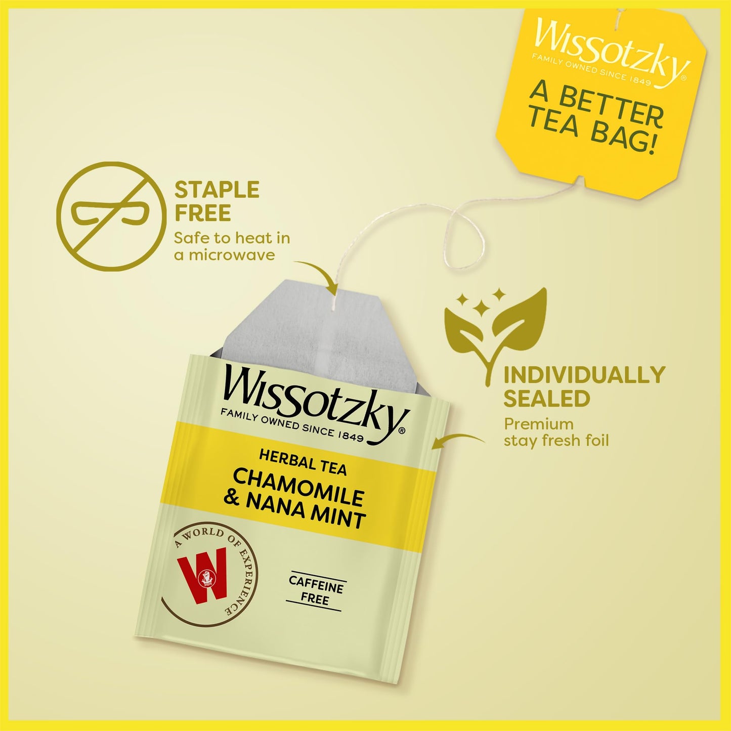 Wissotzky Chamomile Tea with Nana Mint, Herbal, Caffeine Free, 20 Count, Model 603741001253