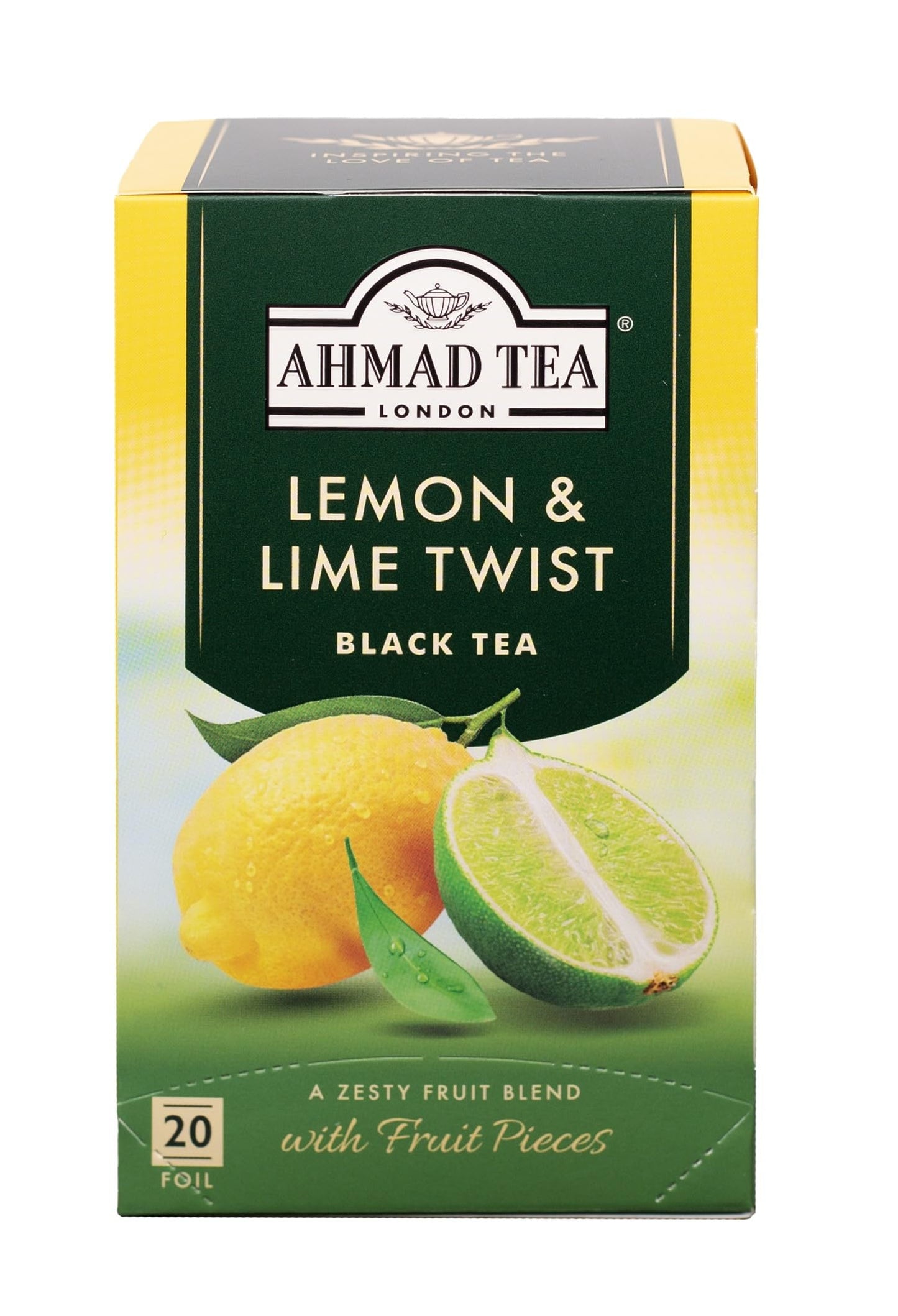 Ahmad Tea Black Tea Teabags, Lemon & Lime Twist, 20 Count, Caffeinated, Sugar-Free, Model 697