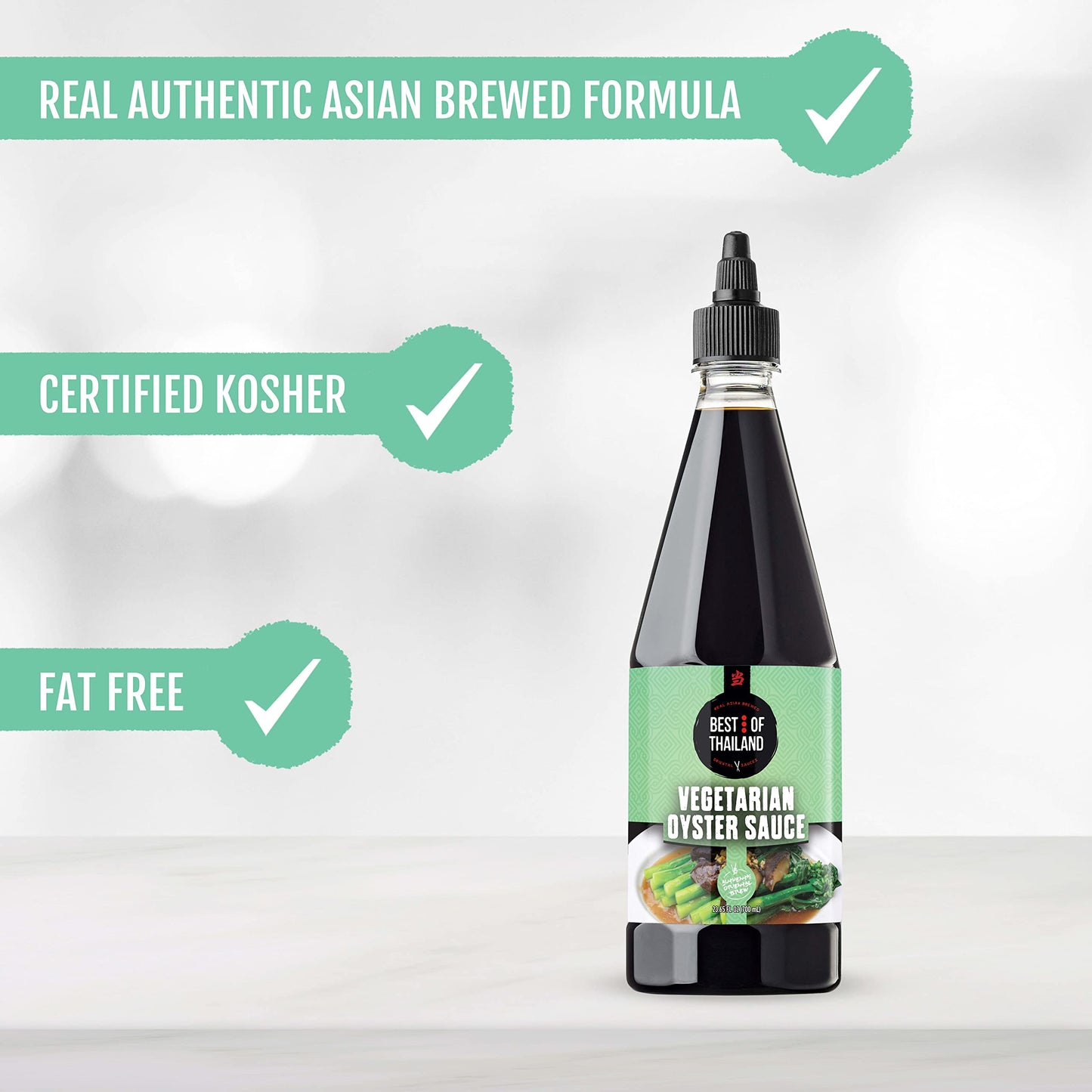 Best of Thailand Vegetarian Oyster Sauce - NO MSG, Vegan, Kosher, Fat-Free, 2 Pack (23.65 Fl Oz Each) - Authentic Asian Cooking Sauce