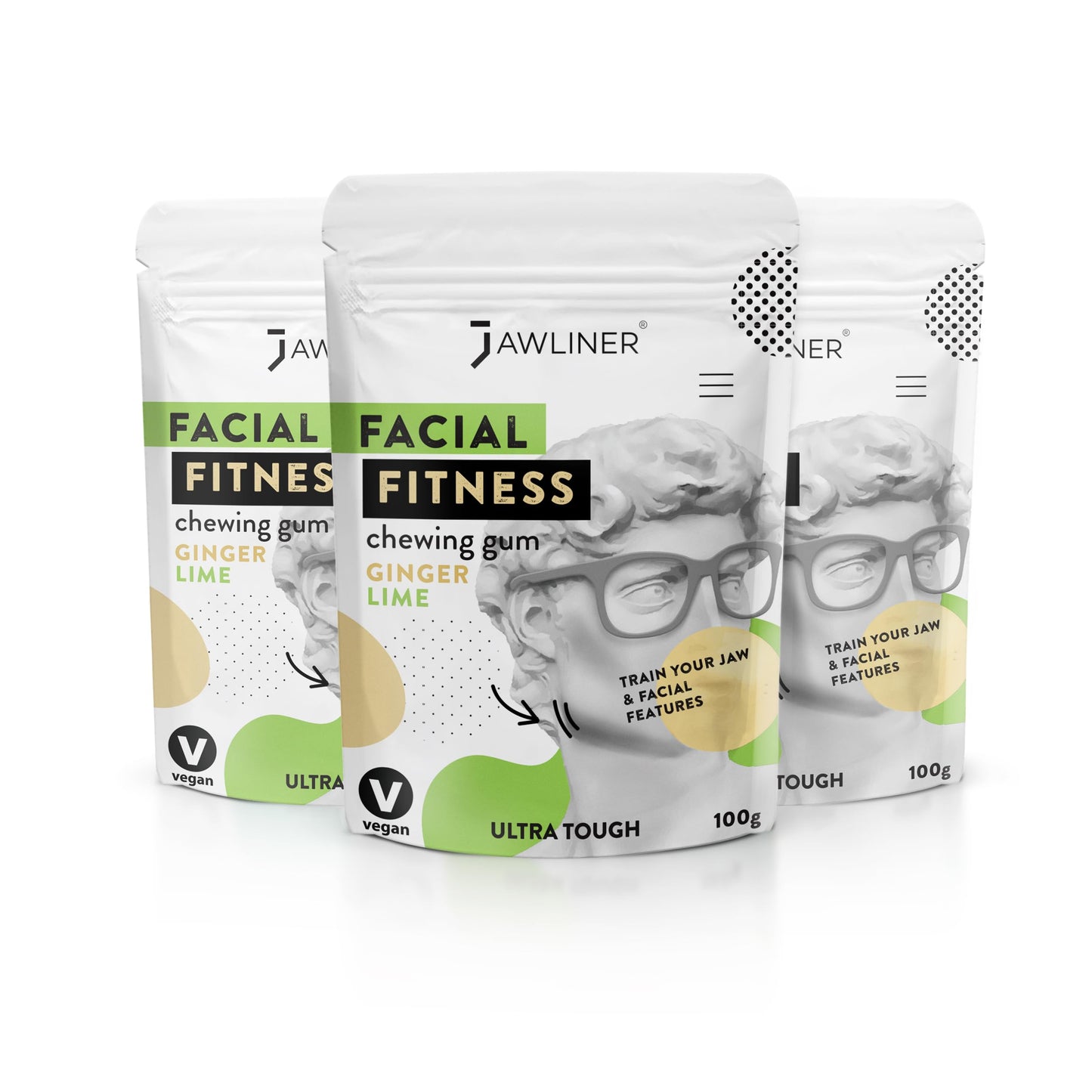 Jawliner® - Pioneers The Toughest Handmade 15X Harder Jawline Gum Includes 12 Weeks Coaching - Sugar-Free Ginger Lime Chewing Gum - Jawline Exerciser For Mewing & Shaping The Jaw (6 Months Pack)