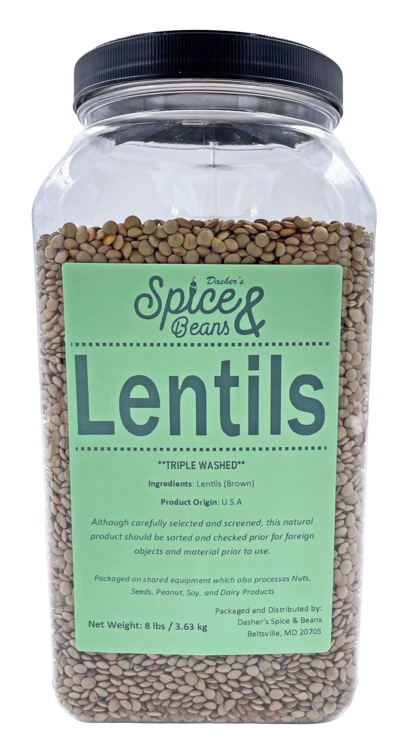 Dried Green Lentils Dasher's Spice & Beans | Triple Washed | 8 lbs.