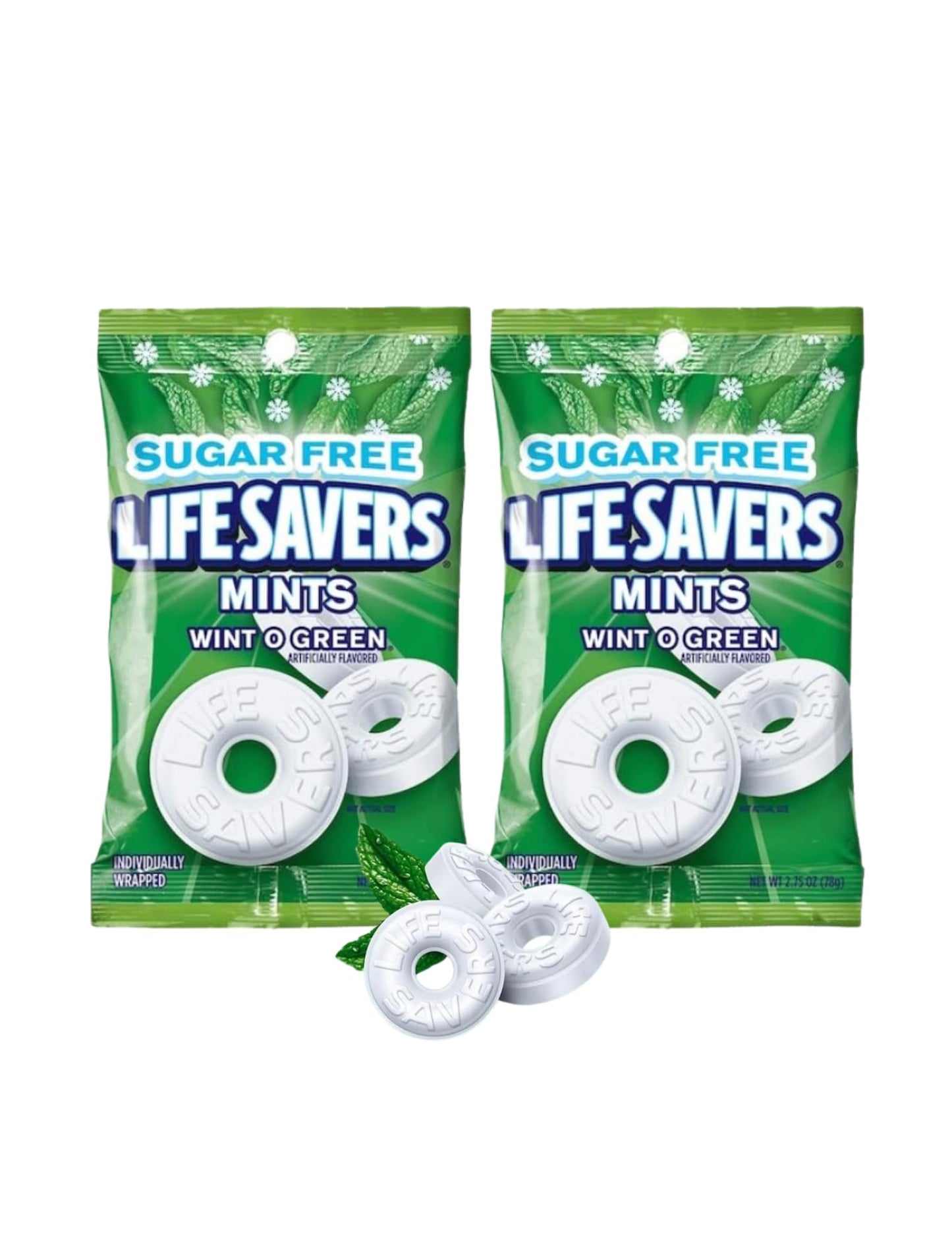 Sugar Free Lifesavers Wintgreen Mints Pack - 2 Bags Life Savers Wint O Green - 2.75oz each | Packaged by Leathnu Foundry (2 Wint