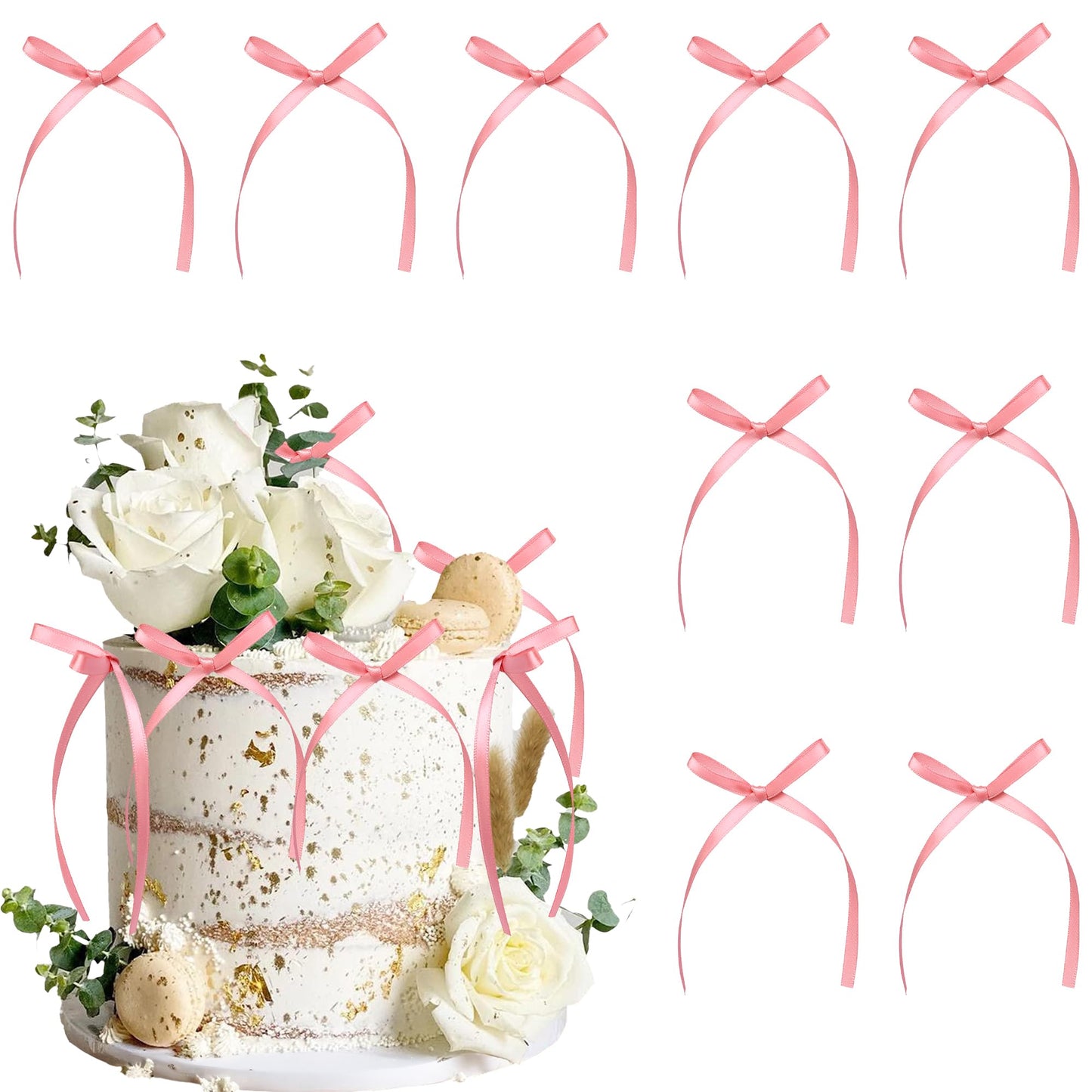 Gyufise 30Pcs Bowknot Cake Toppers, Dark Pink, 2.9in x 5.7in, Baby Shower and Birthday Party Decorations