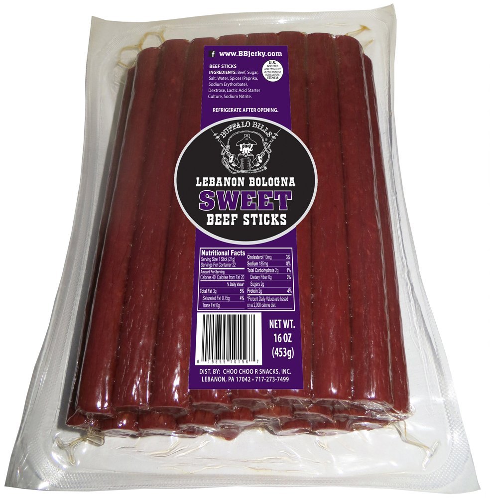 Buffalo Bills Sweet Lebanon Bologna Sticks - 1 lb Pack of Pennsylvania Dutch Beef Sticks