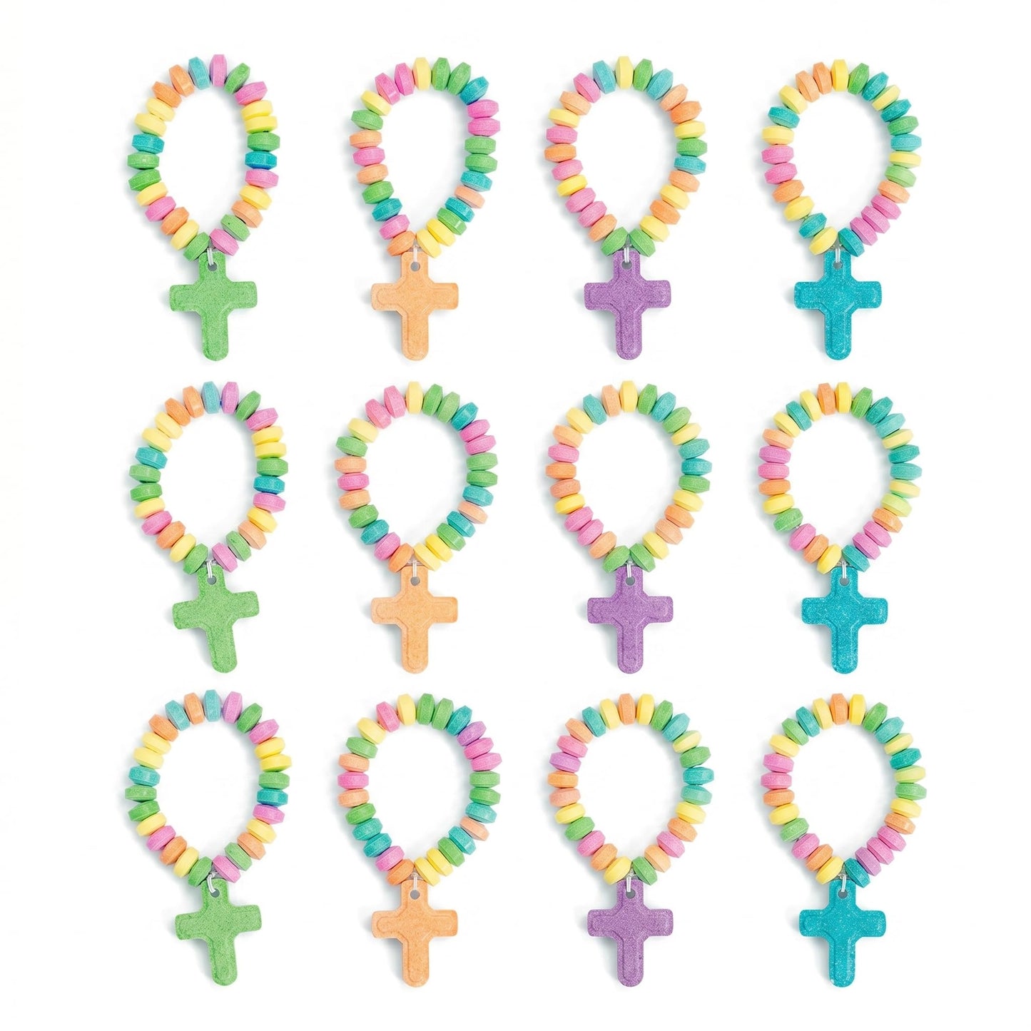 Fun Express Candy Cross Bracelets Individually Wrapped 12 Pack - Religious Scripture Candy Jewelry for Kids Church VBS Sunday Sc