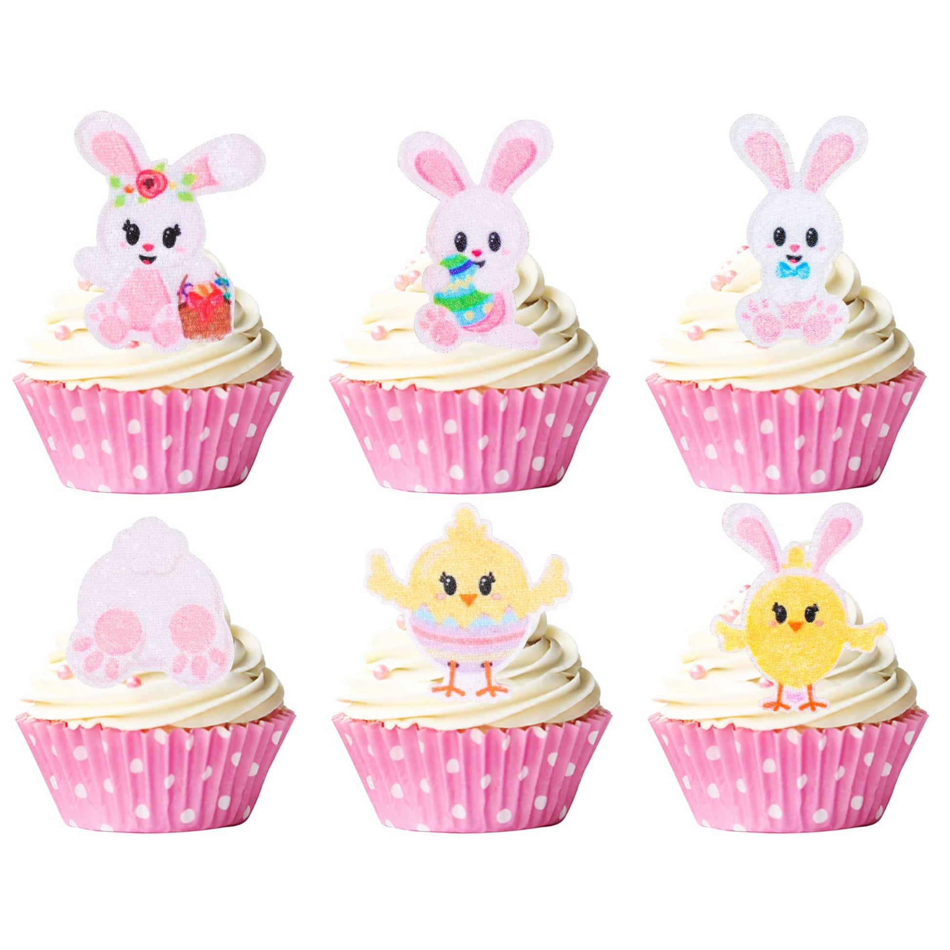 Gyufise 24 Pack Happy Easter Cupcake Toppers Bunny Rabbit Egg Chicken Cupcake Picks Happy Easter Theme Baby Shower Kids Birthday Party Cake Decorations Supplies
