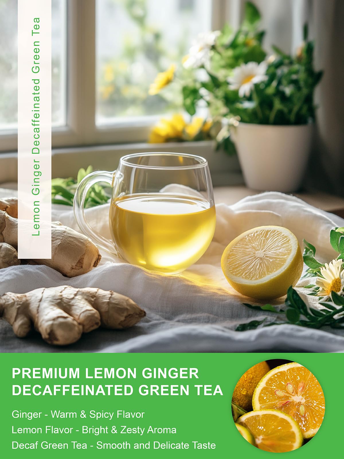TeeLux Decaf Green Tea with Lemon & Ginger, 50 Count Pack