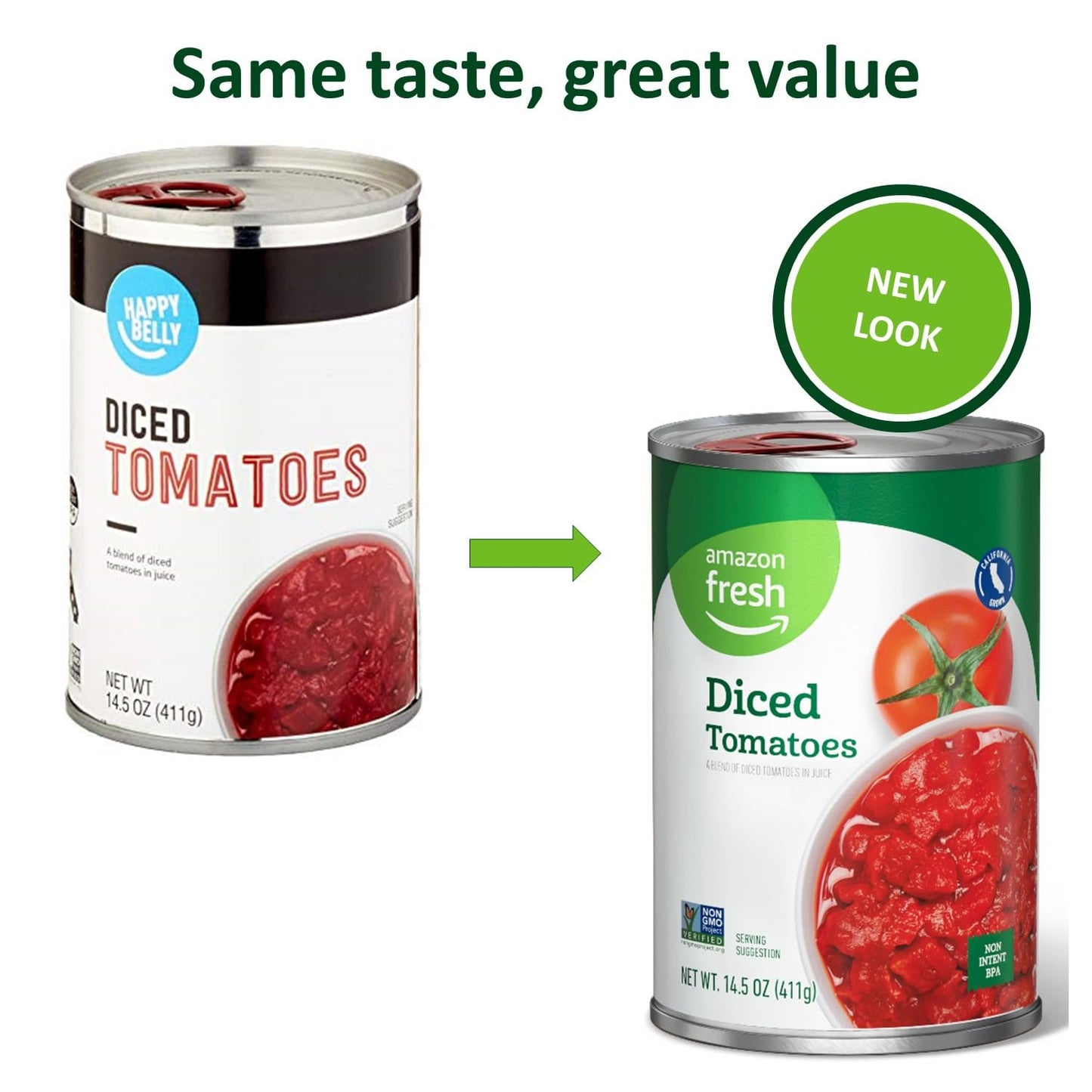Happy Belly Diced Tomatoes in Tomato Juice, 14.5 Ounce