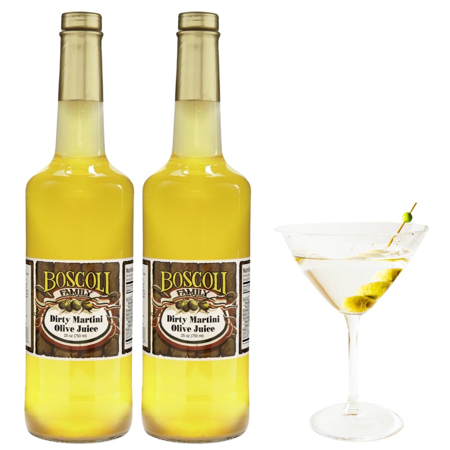 Boscoli Dirty Martini Olive Juice, All Natural, Gluten-Free, 25 Fl Oz, Pack of 2