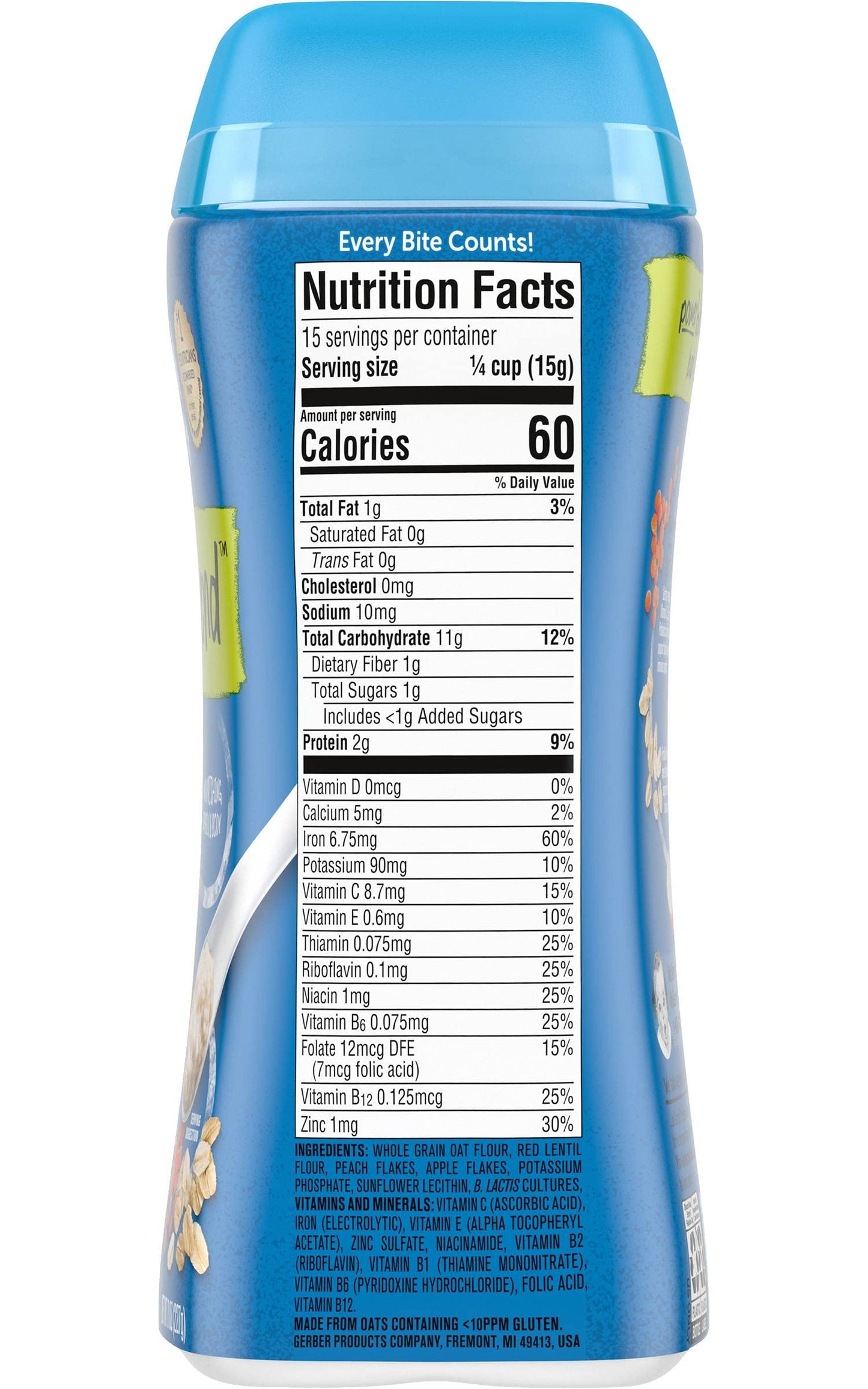 Gerber Baby Cereal Probiotic Oatmeal & Peach Apple Baby Cereal Canister, 8 Oz