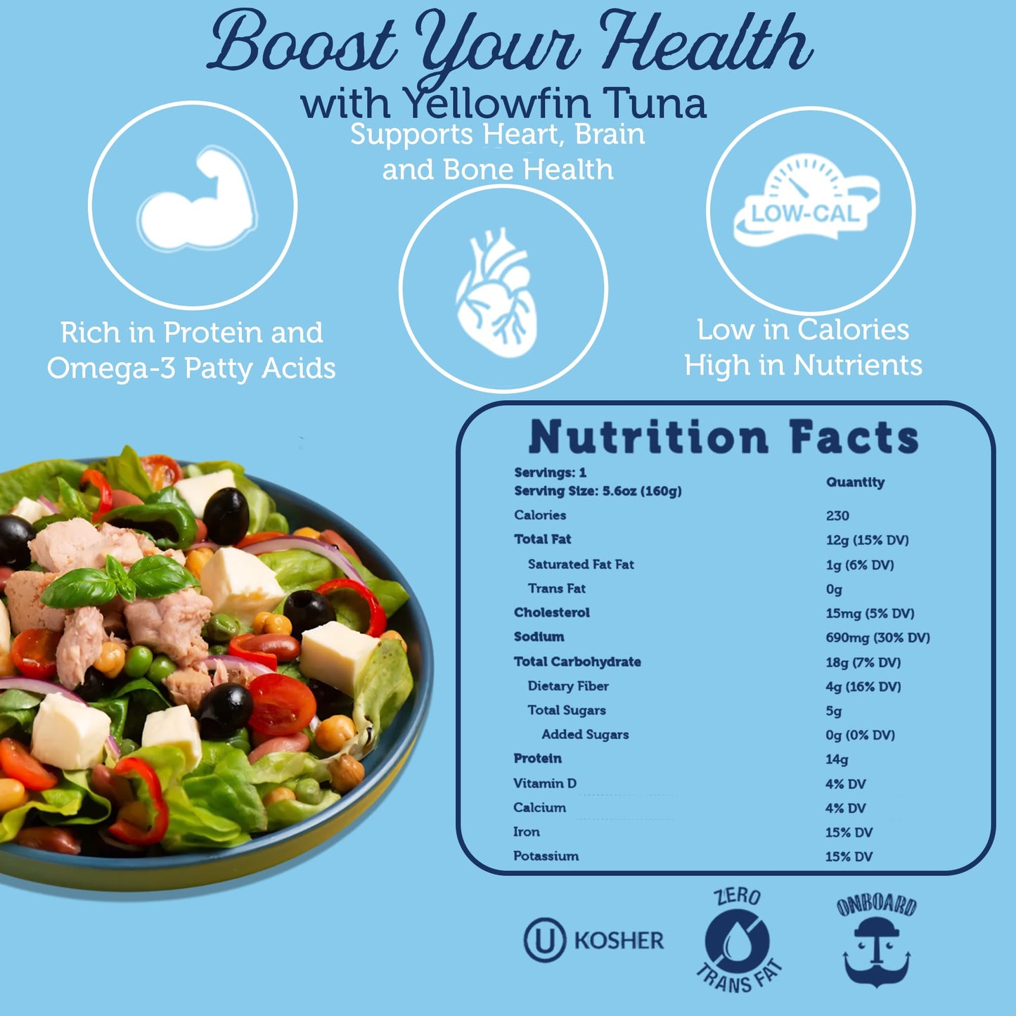 Onboard Ready To Eat Italian Tuna Salad - Tuna Snacks With Beans, Chickpeas, Peas & Peppers - High-Protein Mediterranean Salad (5.64 Oz, Pack Of 6)