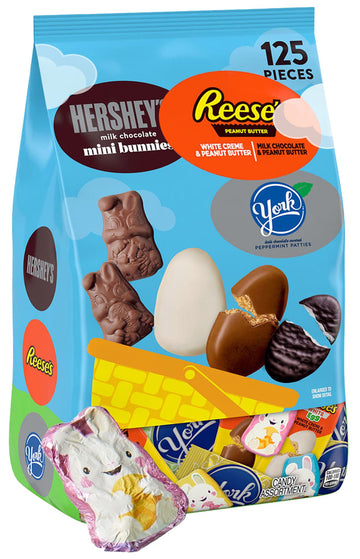 Hershey Bulk Easter Chocolate Candy Variety Pack, 125 pcs Individually wrapped Assorted Milk Chocolate Candy Bars, Peanut Butter
