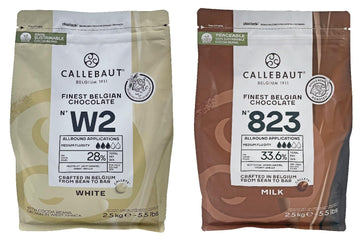 Callebaut Belgian Chocolate Callets | 2 Pack of 5.51 Bags (2.5KG) (Milk Chocolate/White Chocolate)