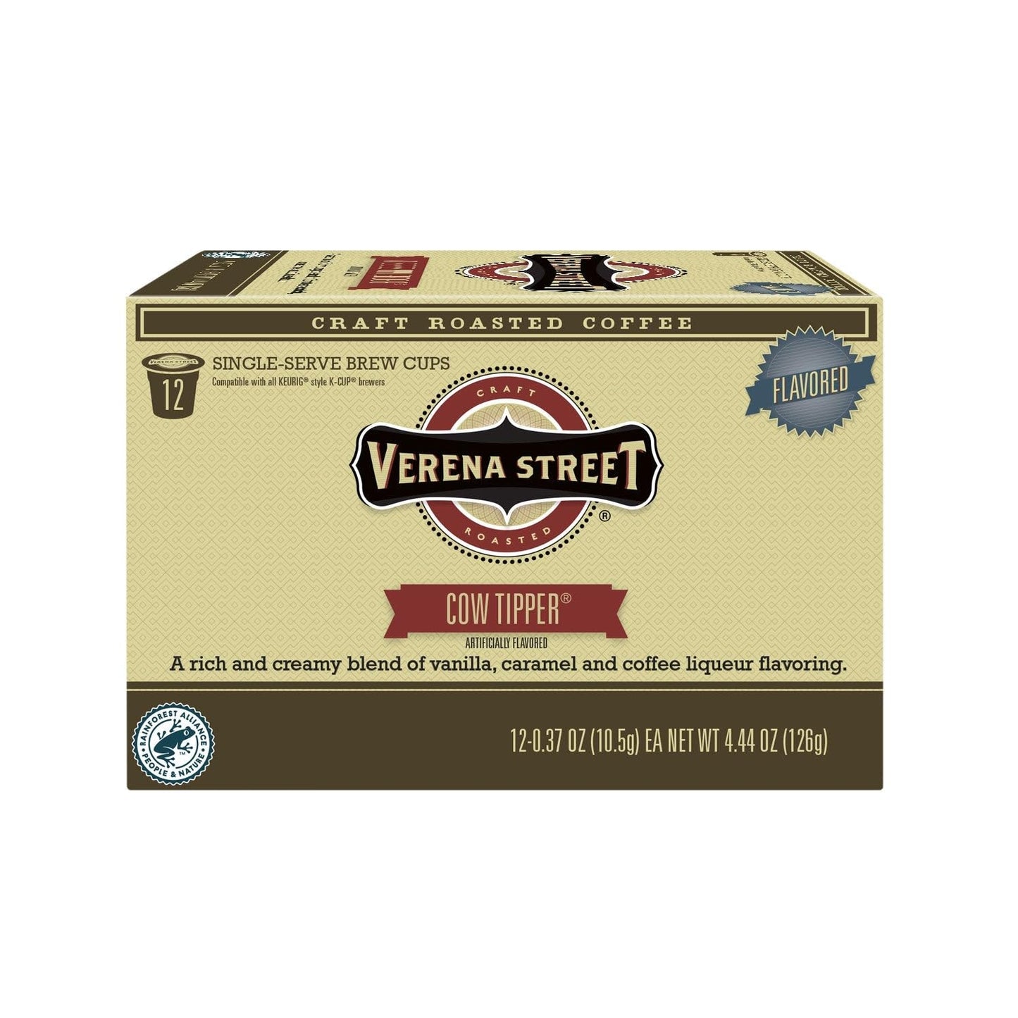 Verena Street Flavored Coffee Pods, Cow Tipper, 72 Count, Rainforest Alliance Certified Arabica Coffee