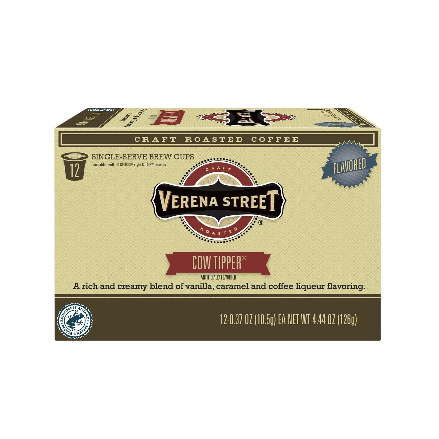 Verena Street Flavored Coffee Pods, Cow Tipper, 72 Count, Rainforest Alliance Certified Arabica Coffee