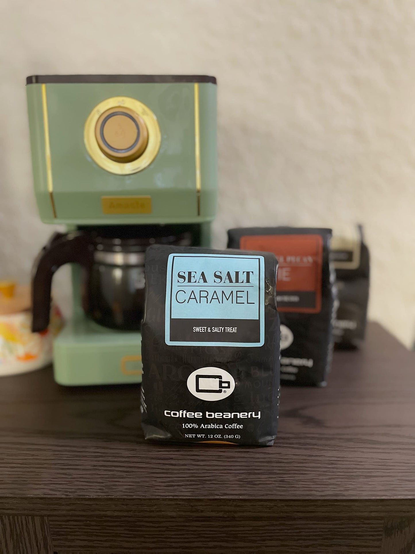 Sea Salt Caramel Flavored Coffee, Specialty Arabica Coffee, Medium Roast, 12 Ounce, Whole Bean