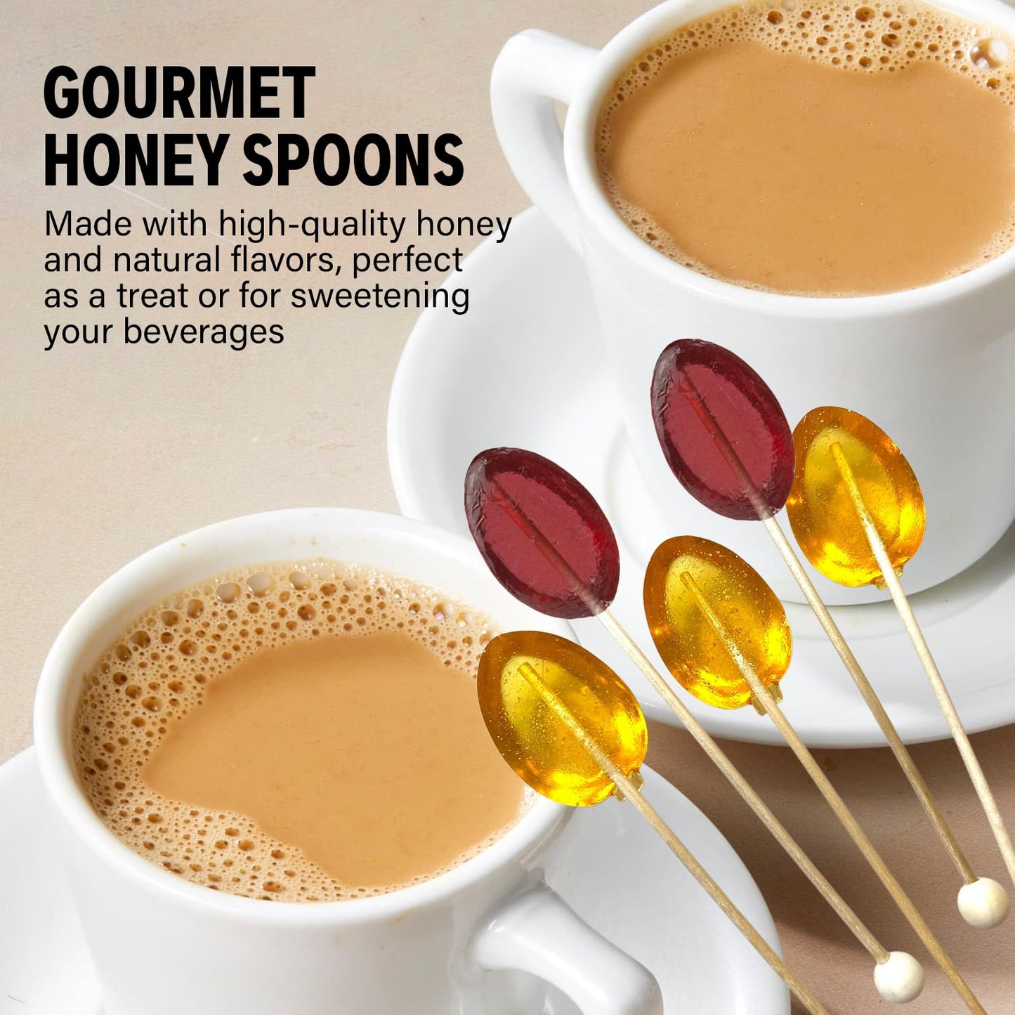Melville Candy All Natural Honey Tea Spoons & Lollipops On Wooden Ball Sticks - Gluten-Free, Natural Honey Stirrers For Tea, Cof