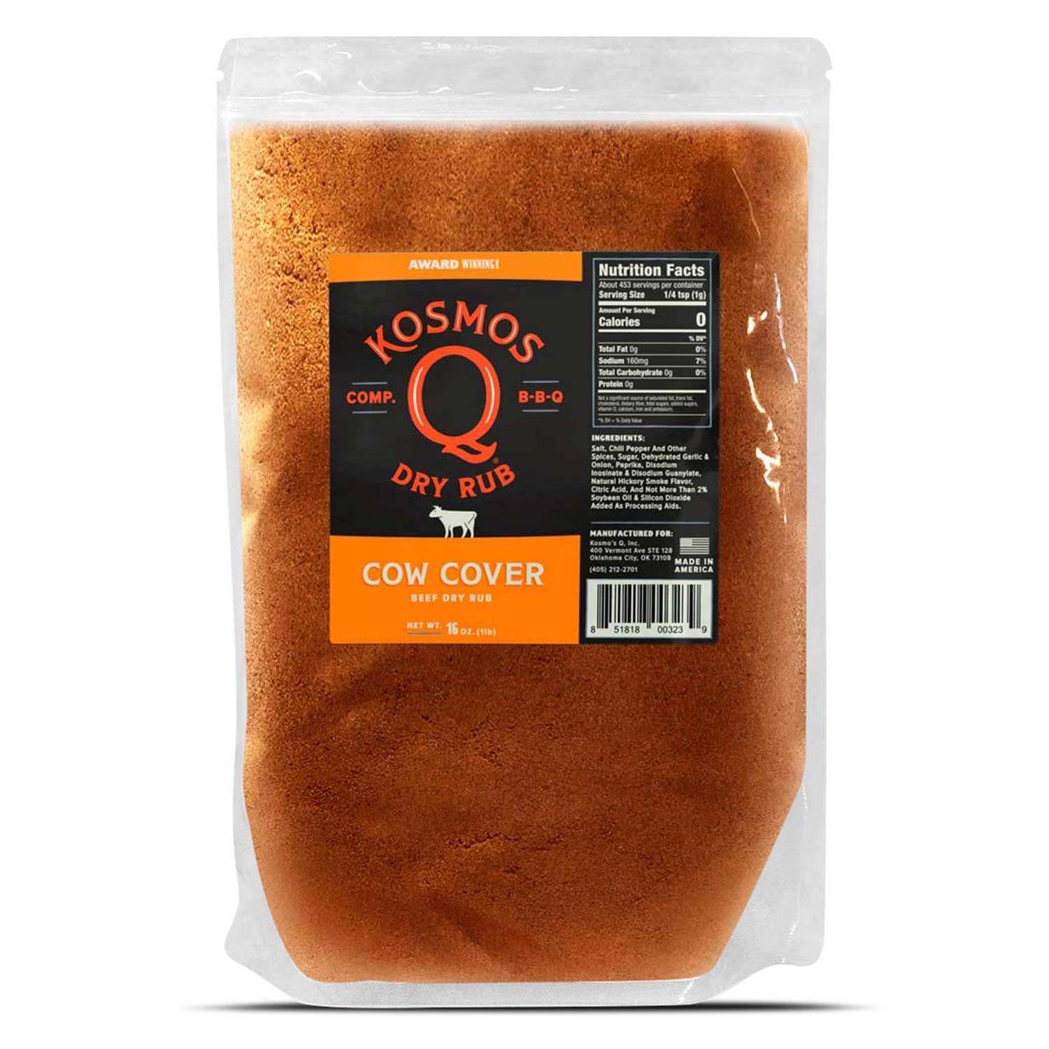 Kosmos Q Cow Cover Bbq Rub | Savory Blend | Great On Brisket, Steak, Ribs & Burgers | Best Barbecue Rub | Meat Seasoning & Spice