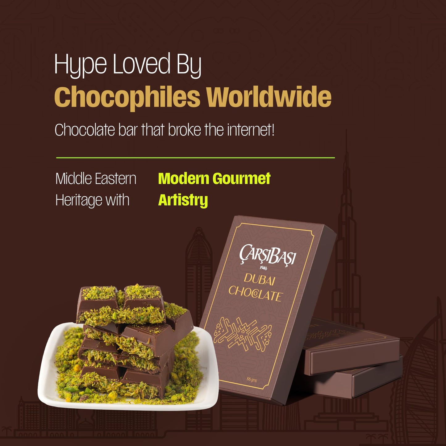 2 Pack Dubai Pistachio Chocolate Bar, 7Oz - Premium Dubai Chocolate With Pistachio Knafeh Filling | Authentic