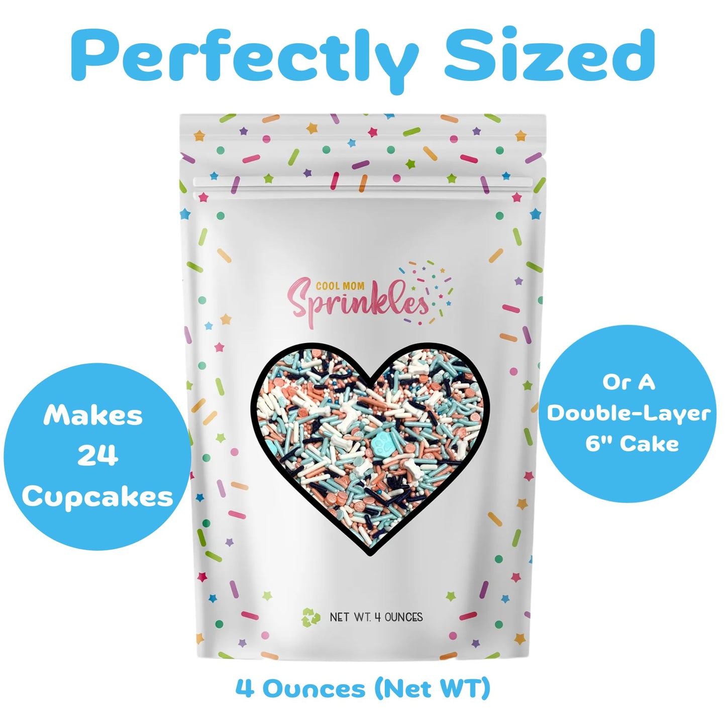 COOL MOM SPRINKLES Blue Dog Paw Sprinkles (4 oz.) - Bluey Themed Birthday Sprinkles for Decorating Cakes, Cupcakes, Cookies & De