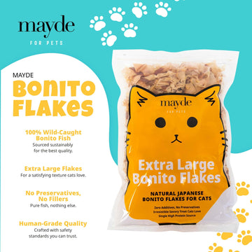 Mayde Bonito Flakes For Cats & Dogs, All-Natural High-Protein Treats, Extra Large 4Oz Bag, 2-Pack