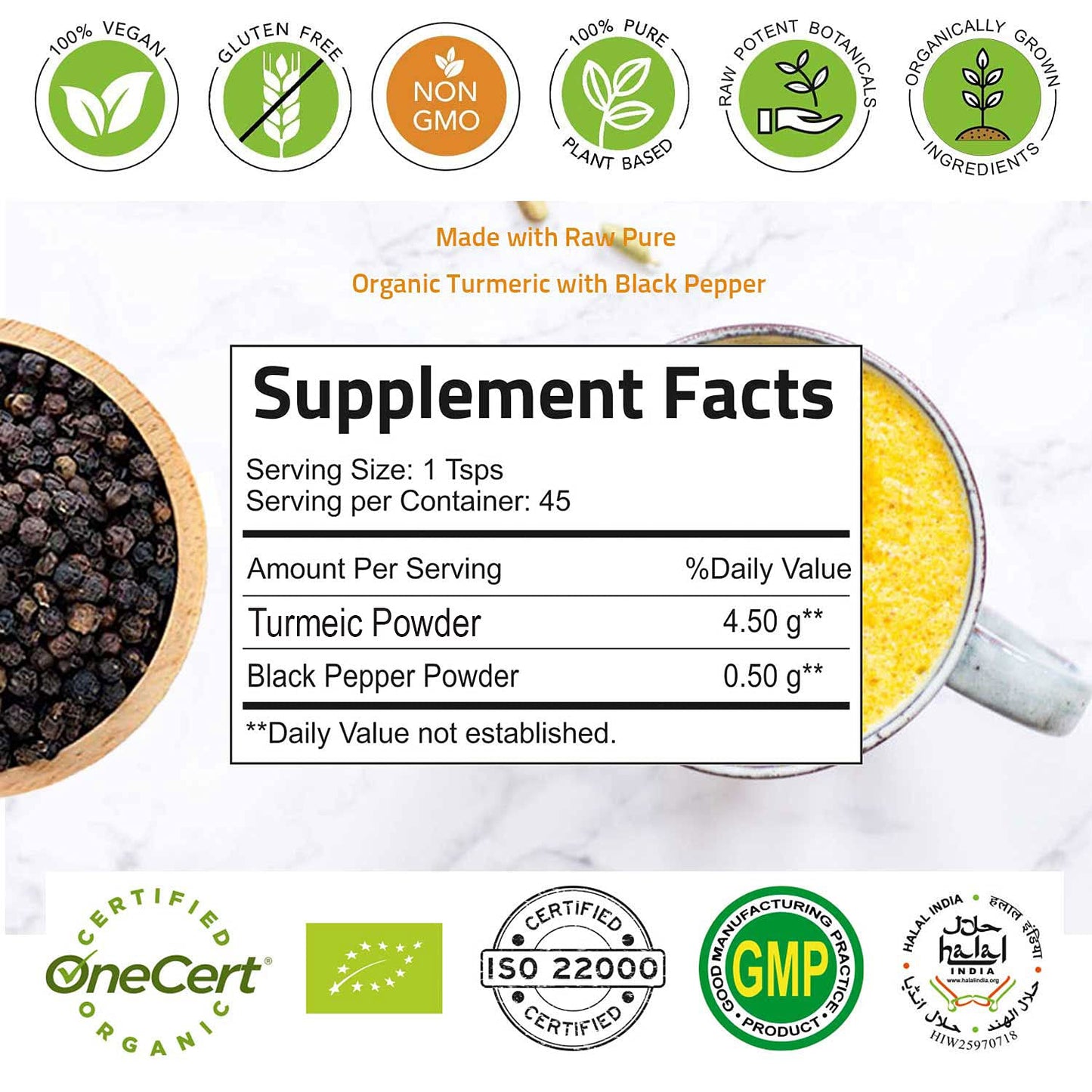 Turmeric Curcumin Powder with Black Pepper Powder 227g (8oz) - Instant Drink Mix Powder Turmeric Curcumin Powder | Instant Drink