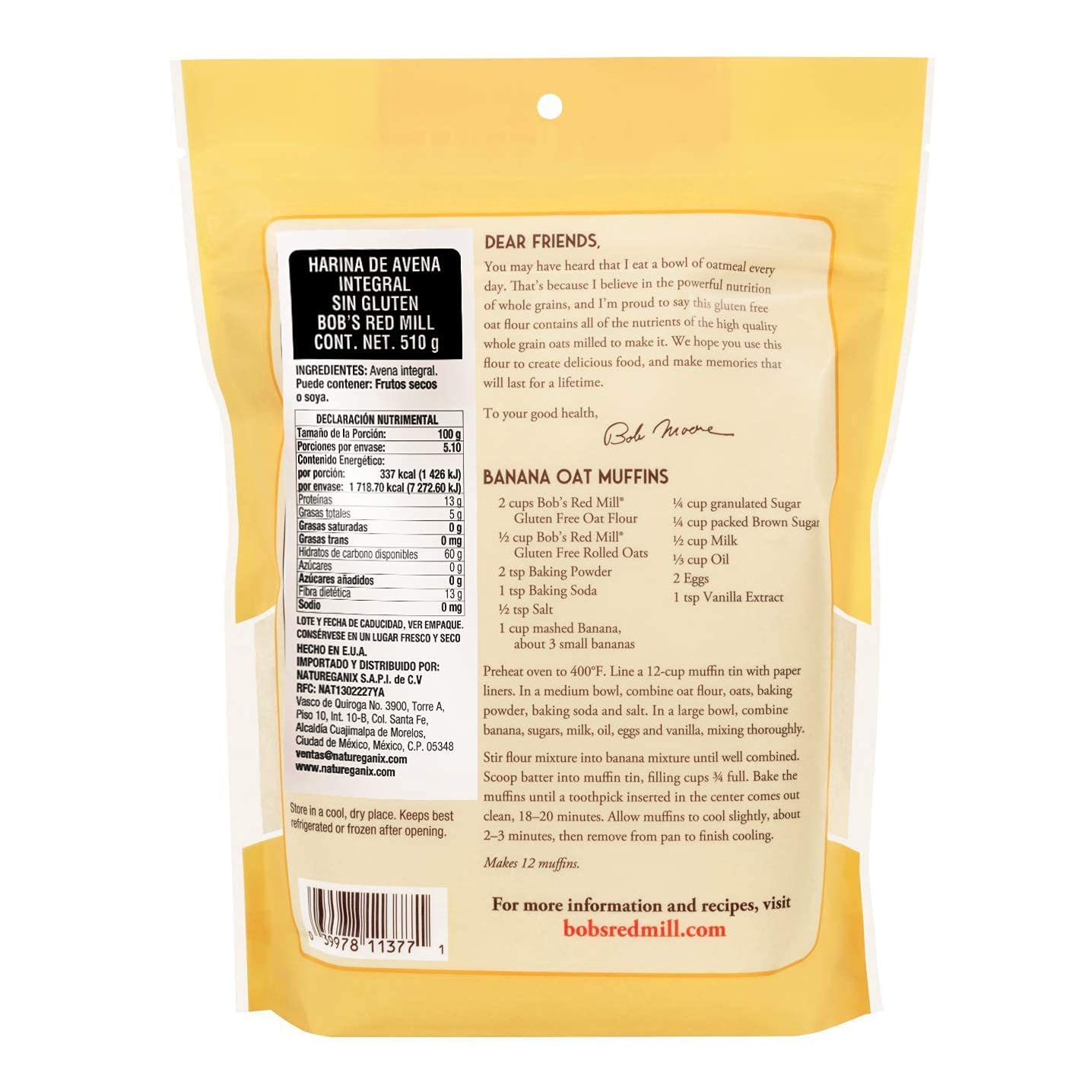 Bob's Red Mill, Whole Grain Oat Flour, 1.37 Pound (Pack of 2)