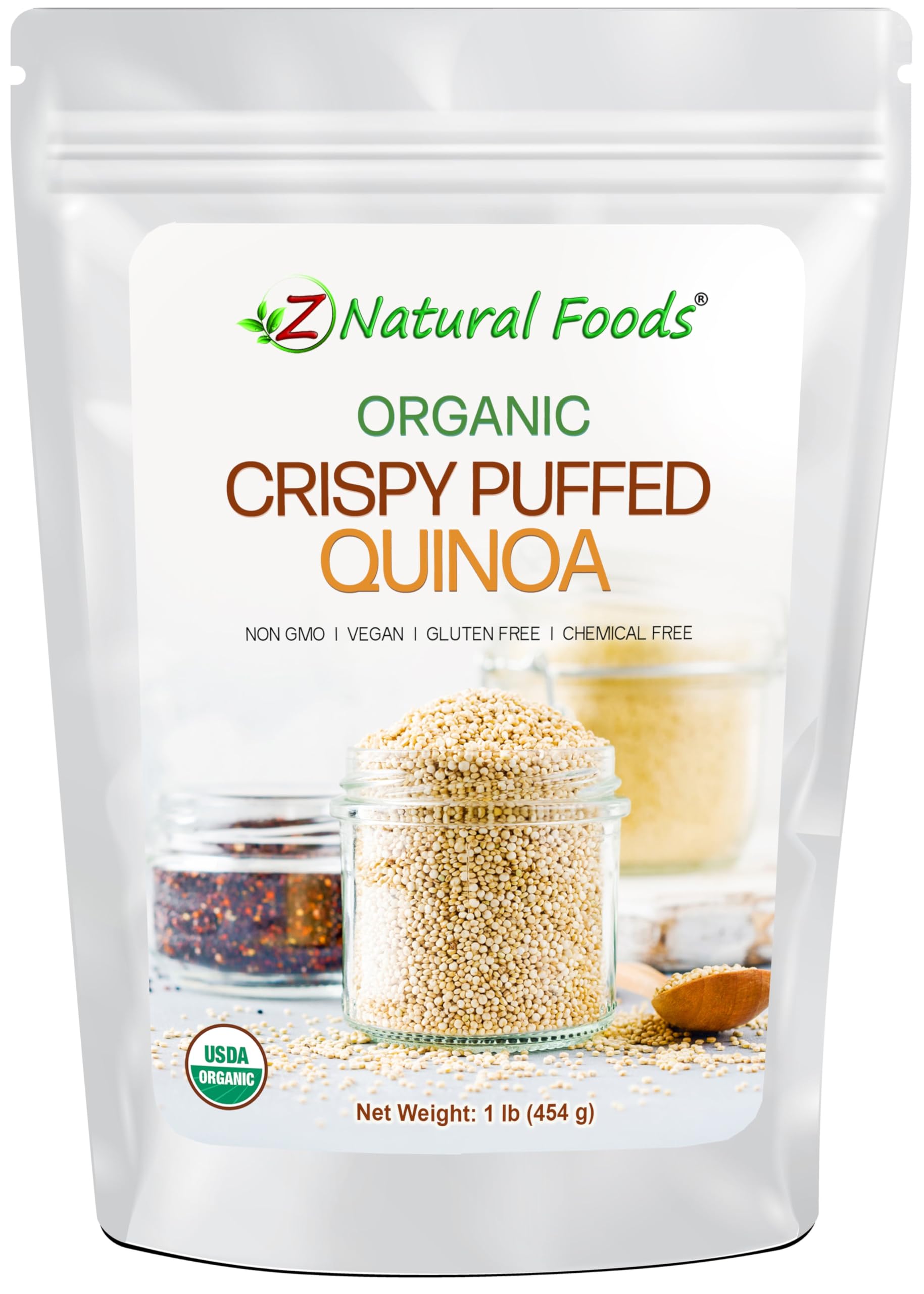 Z Natural Foods Organic Crispy Puffed Quinoa - Real Crisped Quinoa Vegan Superfood - Healthy Quinoa Crisps Snacks For Adults & K